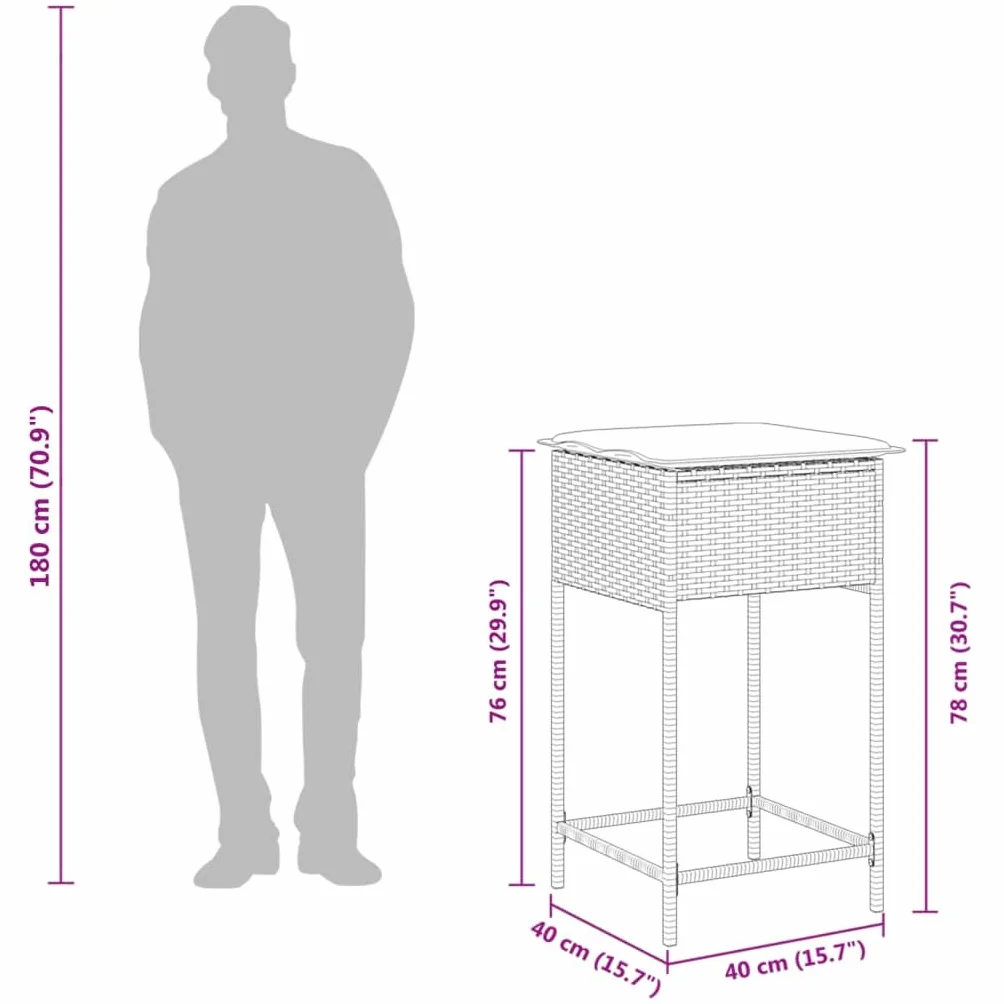 vidaXL Juego de Bar de jardín de 3 Piezas con Cojines ratán PE Gris, Mesa Alta y taburetes de Exterior, Juego de Bar, Juego de Muebles