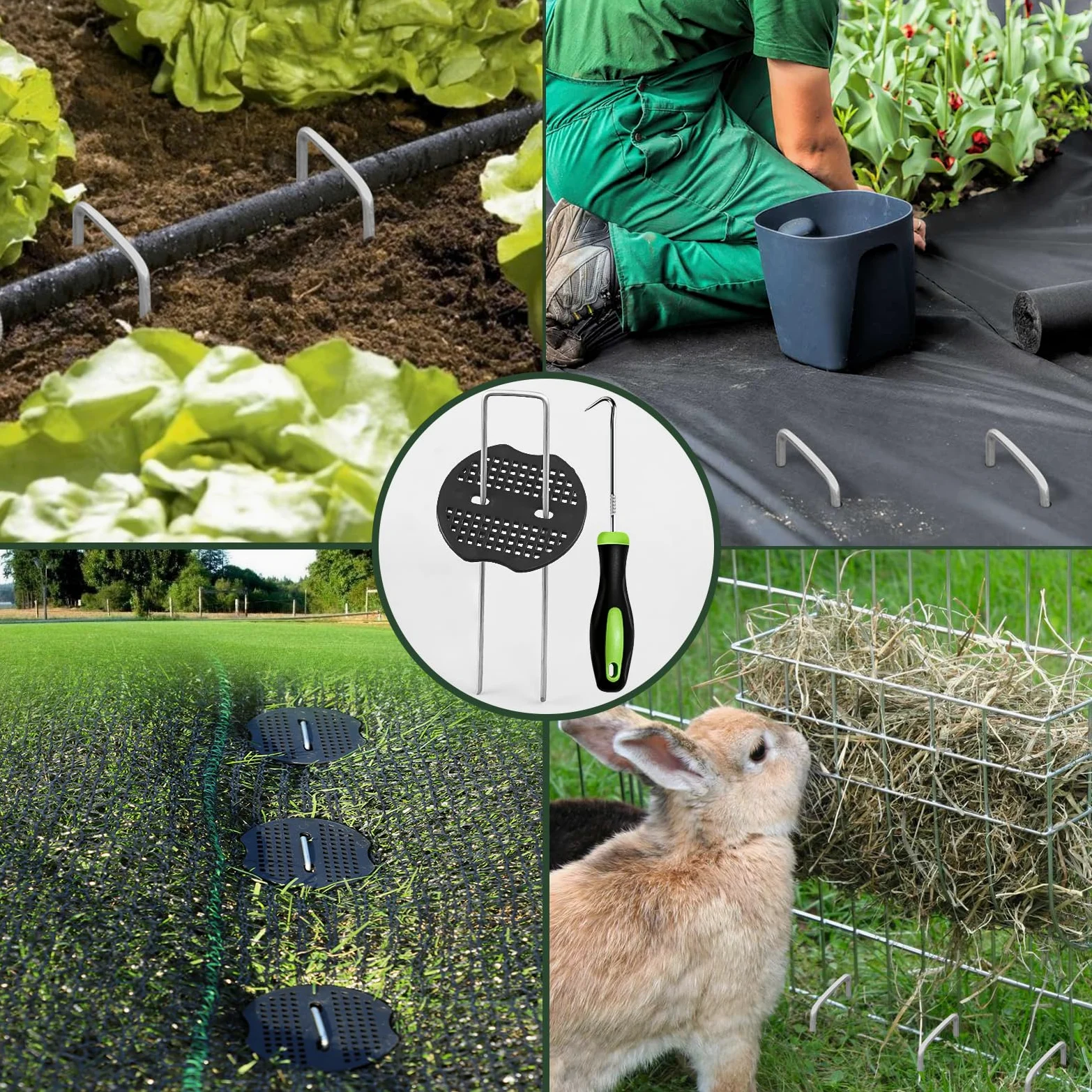 FEED GARDEN 200 grapas galvanizadas de paisaje de 6 pulgadas, 200 juntas, gancho de púa, estacas de jardín, calibre 11, tela de paisajismo antioxidante, pines SOD, estacas en forma de U para