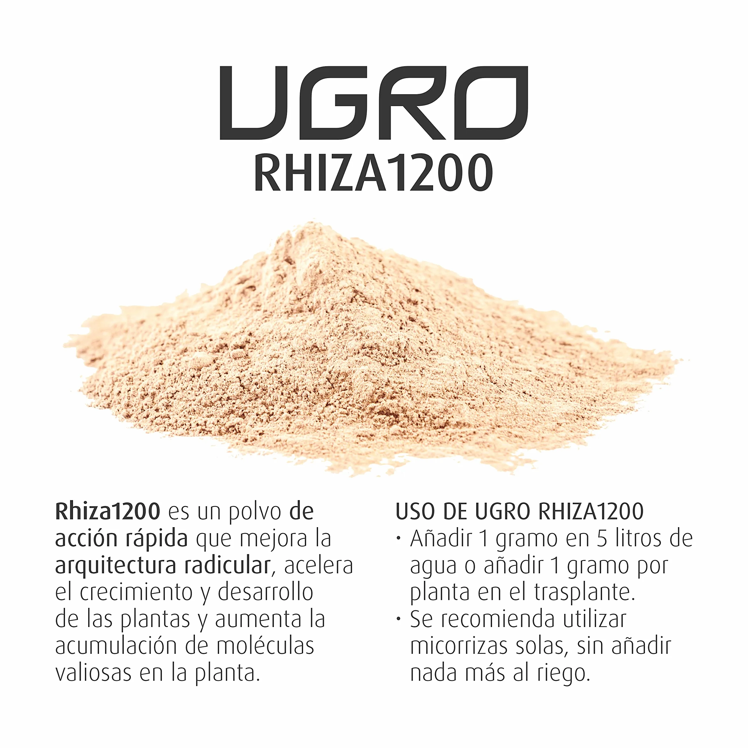 UGro Rhiza1200 - Micorrizas Naturales, Hongos beneficiosos que estimulan el Crecimiento y Mejoran la Nutrición de las Plantas. Para el desarrollo Rápido de las Raíces