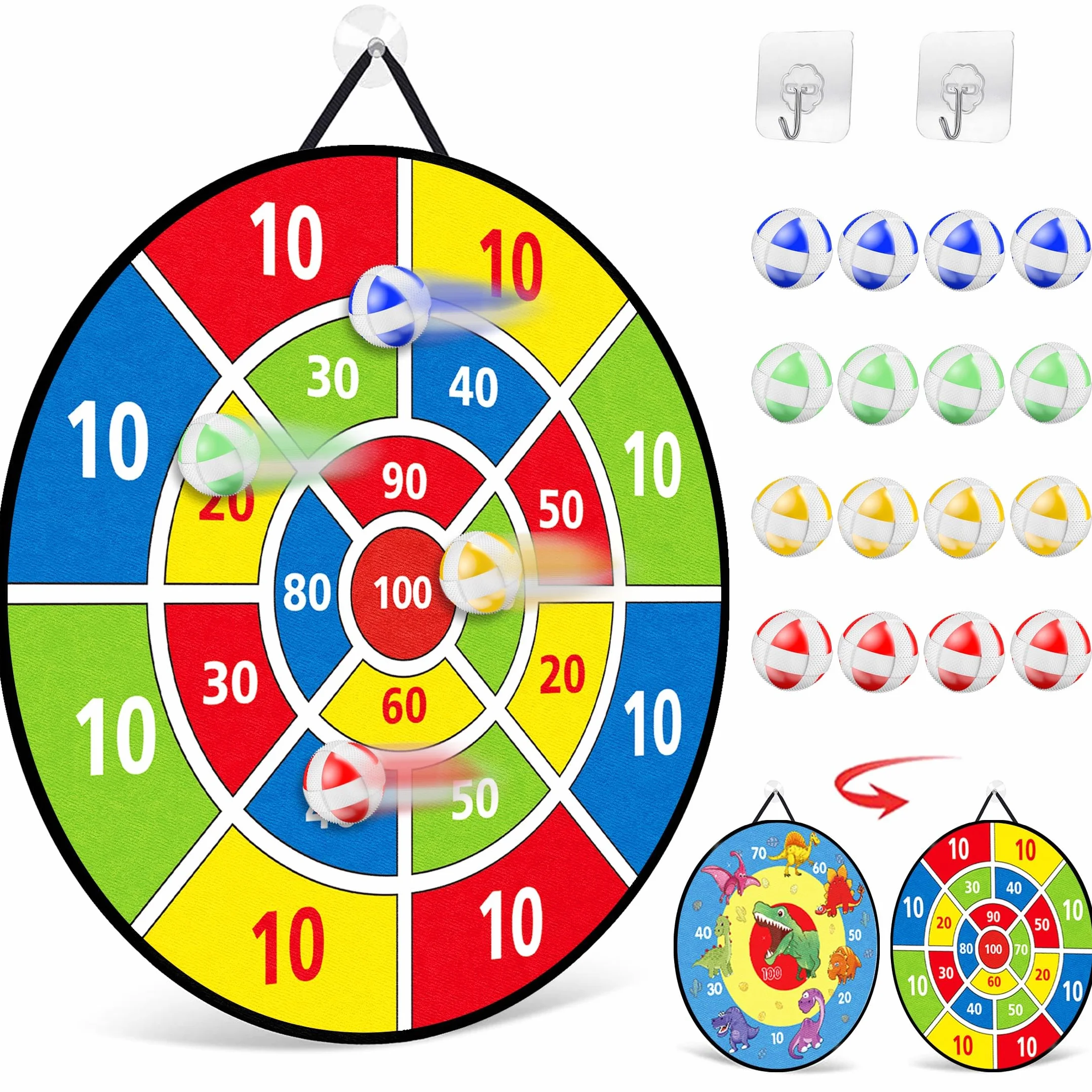 TOMYOU Tablero de Dardos de Doble Cara 66cm con Bolas Adhesivas Juego de Lanzamiento