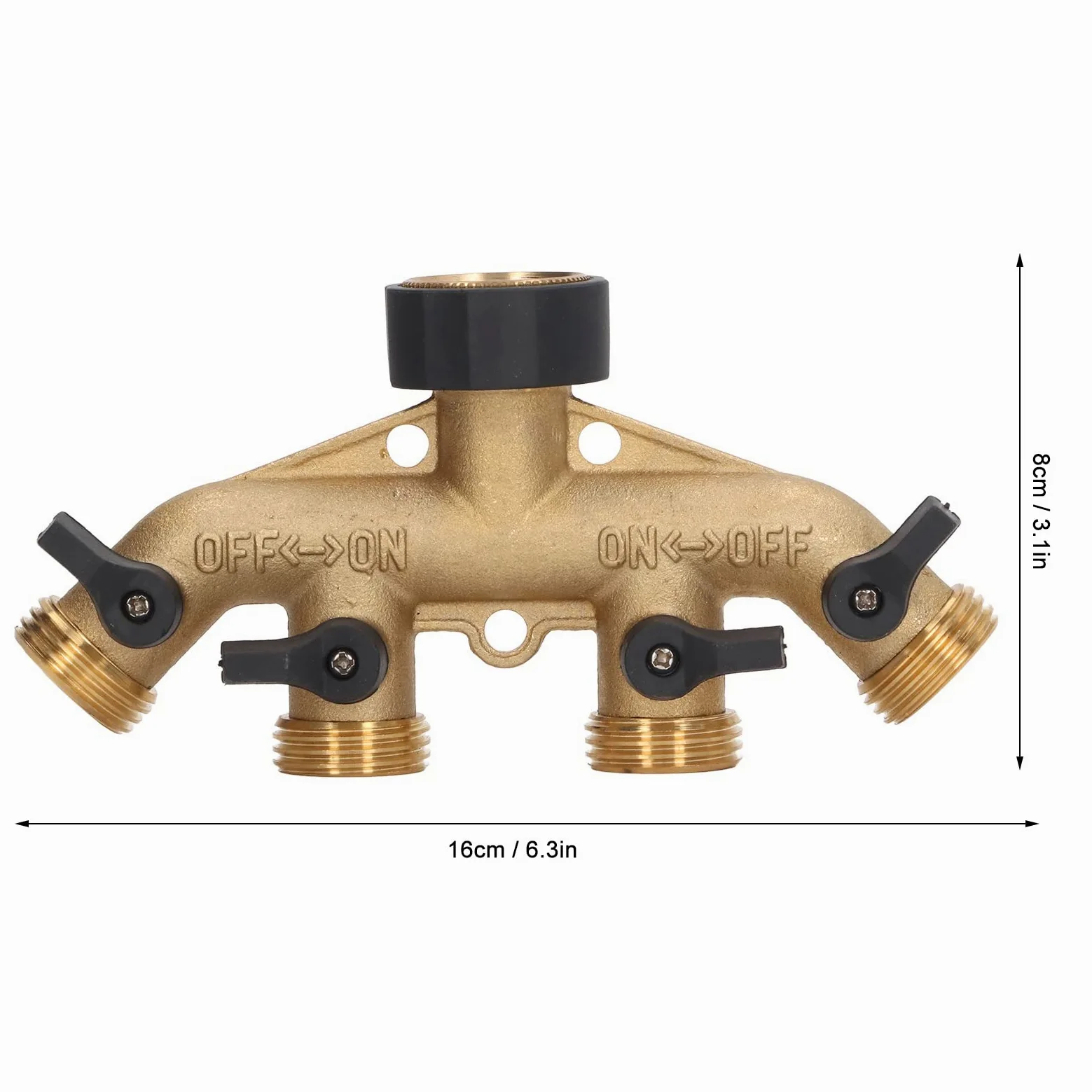 Divisor de agua de 4 vías, divisor de manguera de jardín de metal de 4 vías, conector de manguera de agua resistente para riego de jardín