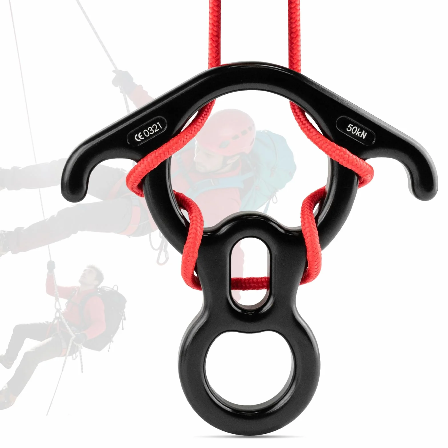 Freno de cuerda de rappel de aleación de aluminio 50KN para cuerdas de 8-13mm escalada