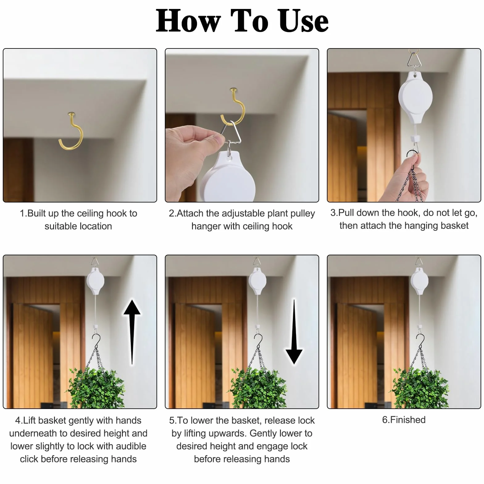 Gueenky 4 Piezas Ganchos de Polea para Plantas Blanco, Ganchos para Colgar Plantas de Techo para Macetas Colgantes Ganchos para Colgar de Poleas de Plantas para Macetas, con Ganchos de Techo