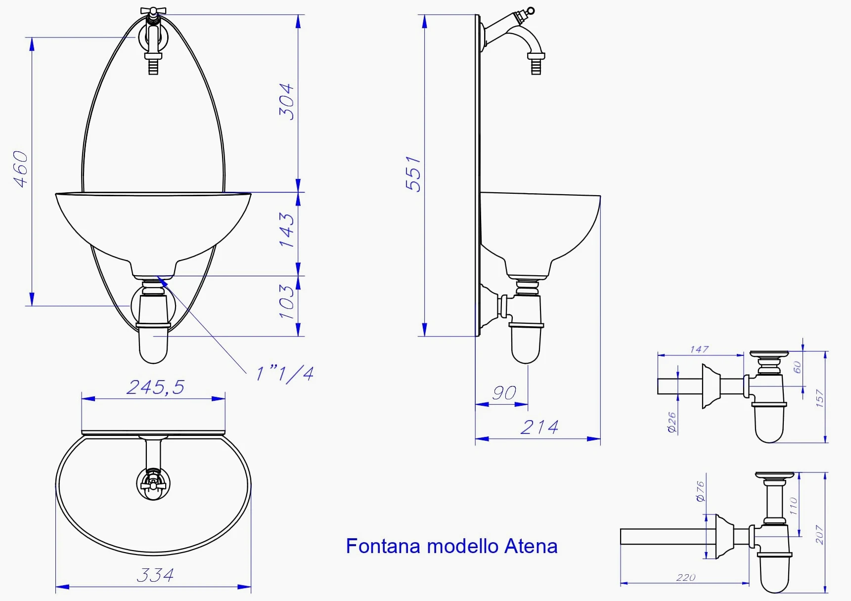 Fonderia Bongiovanni Fuente de pared | Modelo Atena | Fuente de jardín exterior | Color hierro fundido | con grifo y sifón | para casa y jardín (bruñido)