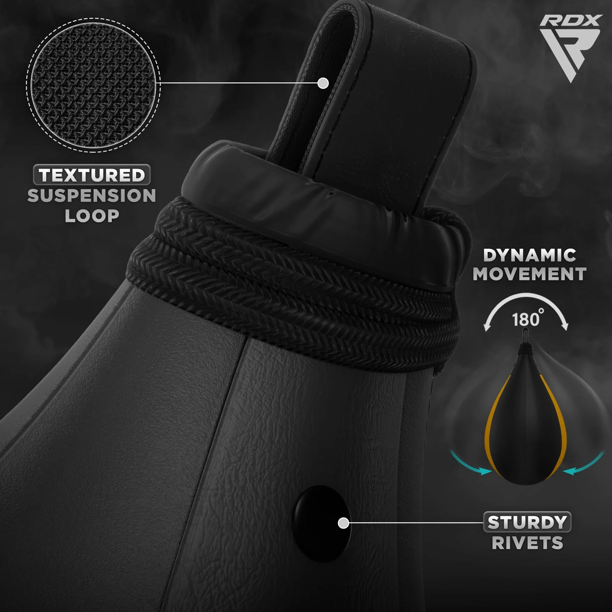 RDX Pera de Boxeo Cuero, Punching Velocidad Bola con Eslabón Giratorio, Speed Bag para Kick Boxing Gimnasio