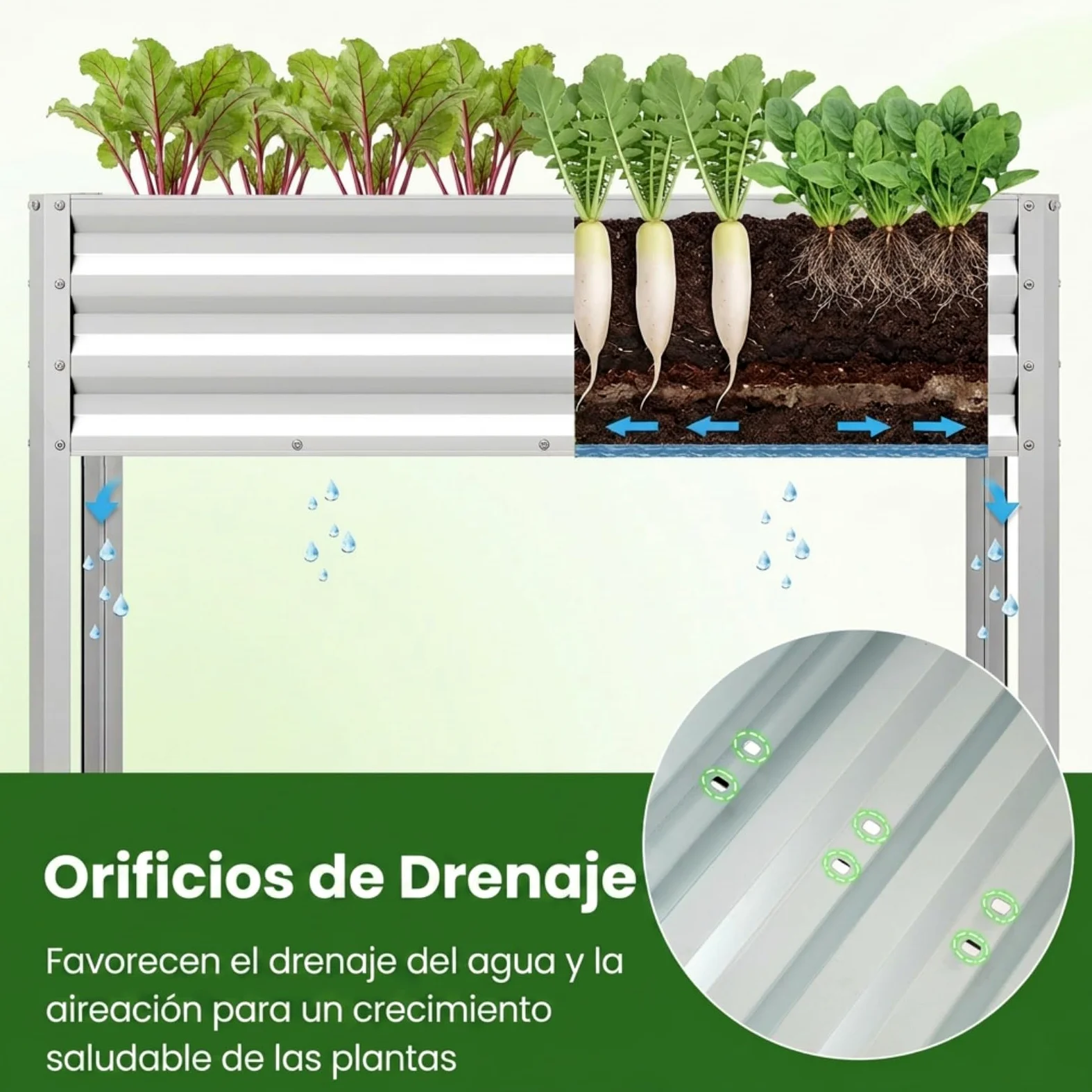 COSTWAY Huerto Urbano Terraza, Cama Elevada de Jardín de Metal con Recubrimiento Electroforético y Orificios de Drenaje, Jardinera Exterior Grande para Verdura, Flor, Fruta, 112x55x81 cm (Plateado)