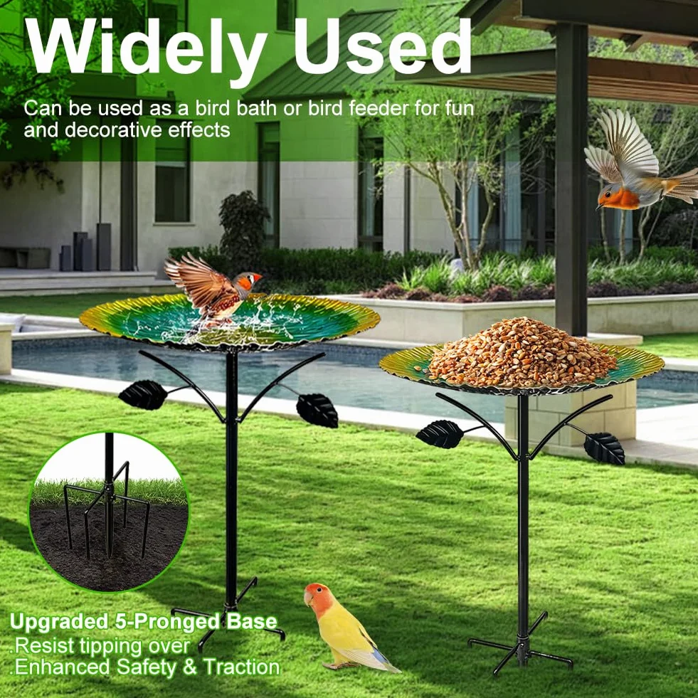 Baño para pájaros grande, 85 cm con base de 5 puntas, resistente al invierno para jardín, bebedero para pájaros a prueba de heladas para pájaros silvestres, bebedero de agua para pájaros
