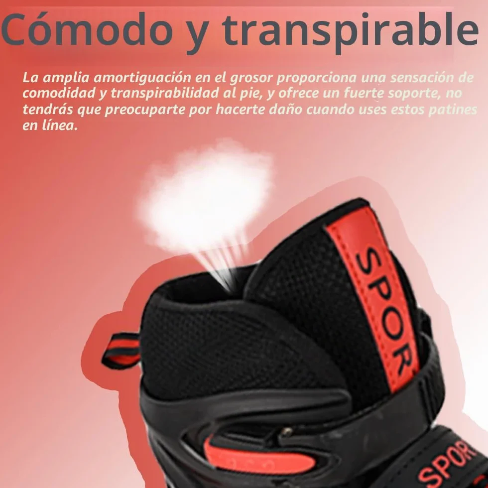 Patines en línea Ajustables para niños y adultos Interior Exterior Rojo