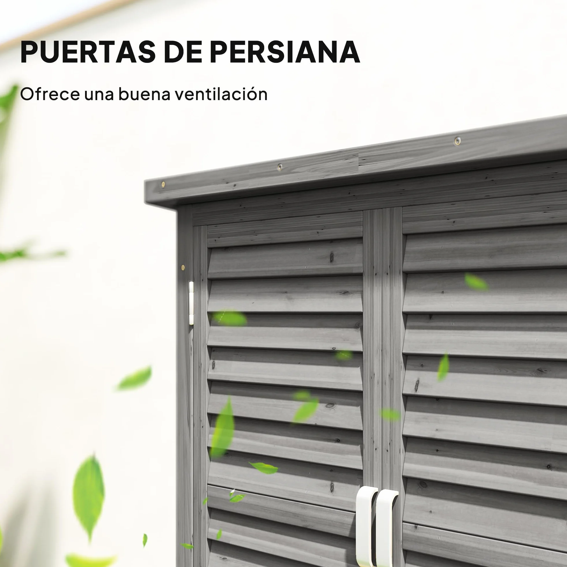 Outsunny Cobertizo de Almacenamiento de Madera para Jardín con 2 Estantes Interiores 2 Puertas y Techo Inclinado para Exterior Terreza 87x46,5x96,5 cm Gris