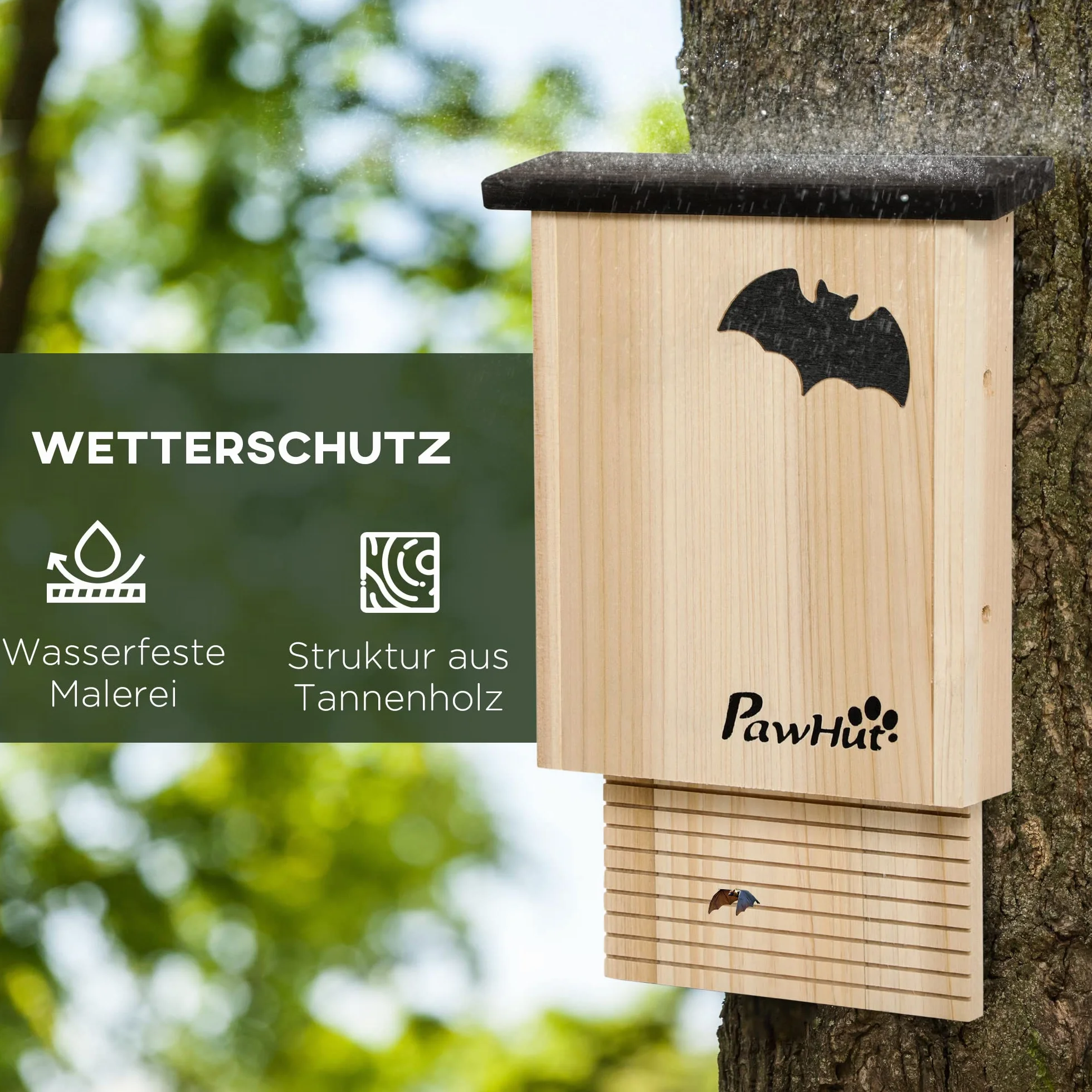 PawHut Juego de 3 Cajas para Murciélagos, Casa Nido para Colgar en Verano e Invierno, Madera de Abeto, 25 x 6 x 37,5 cm, Naturaleza