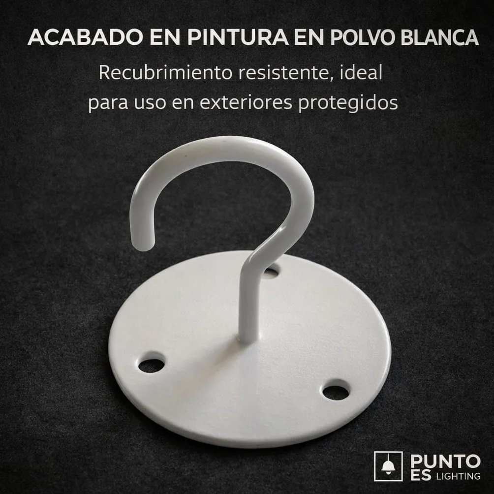 Gancho Techo y Pared Exterior Blanco, Pack 2 Unidades – Soporte para Colgar Plantas, Farolillos y Decoración, Acero Pintado con Tornillos y Tacos Incluidos