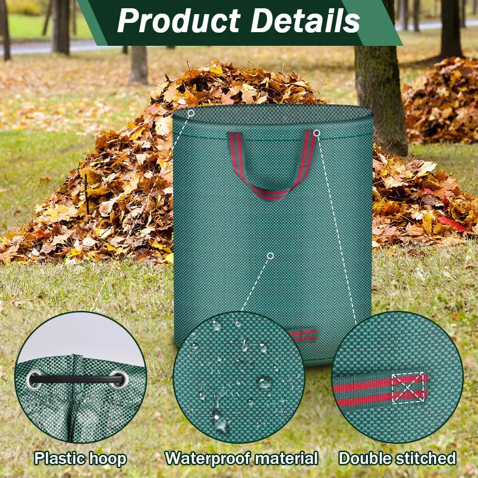Flintronic 3x300L Bolsas para Desechos de Jardin, bolsa de Jardín Plegable con Asas de Transporte, Bolsa de Basura Reutilizables, Grandes bolsa de basura con Guantes