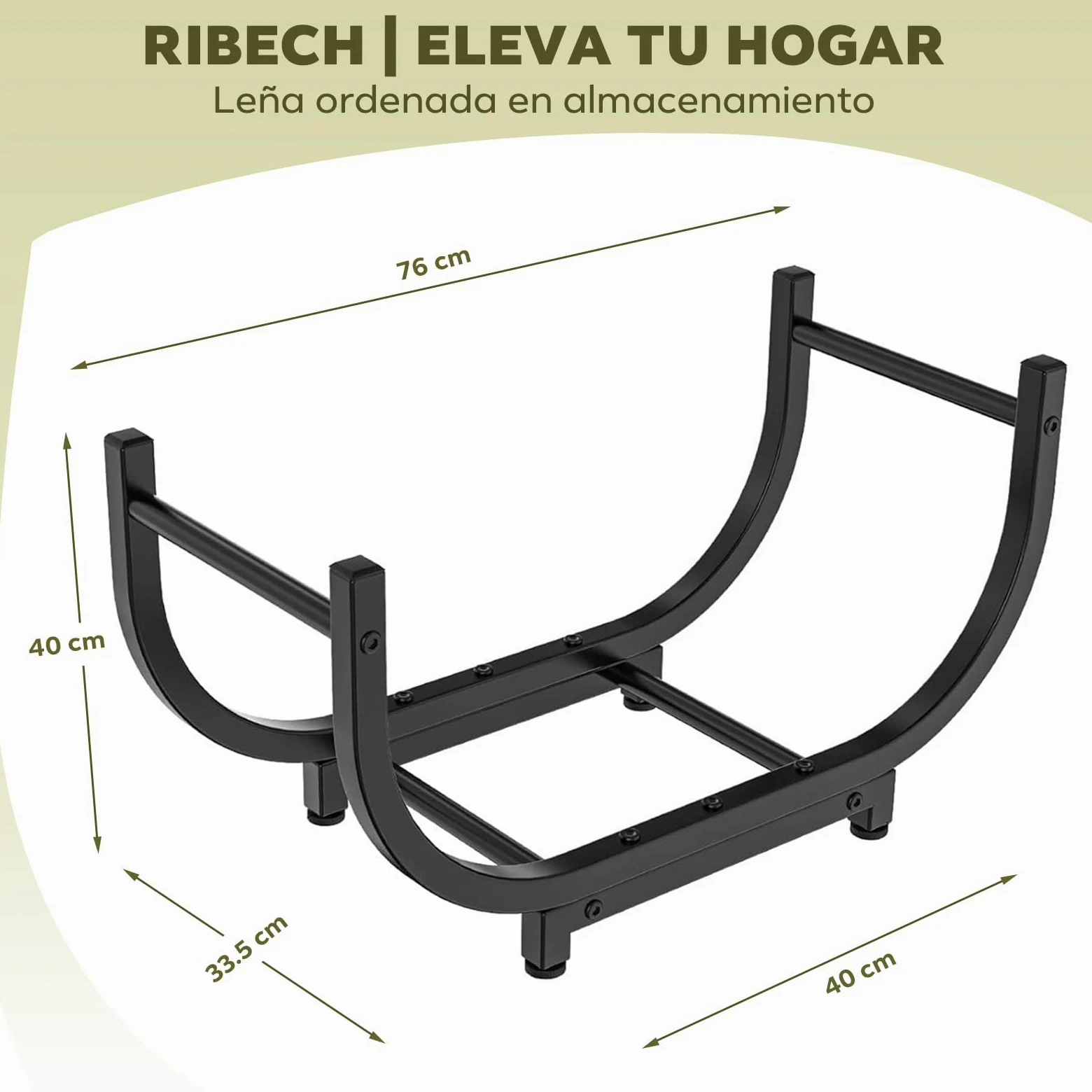 Estantería para Leña de Metal | Almacenamiento de Leña para Interior y Exterior | Soporte para Chimenea, Jardín, Camping y Autocaravana | Fácil Montaje, Negro