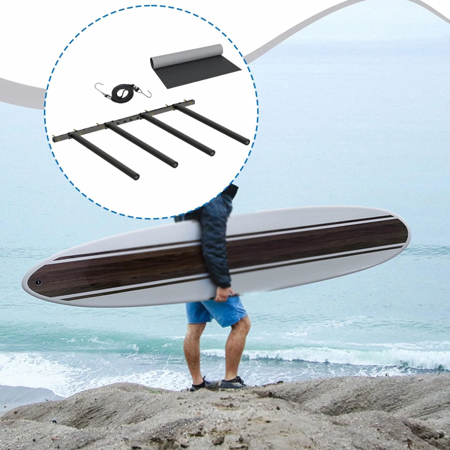 Soporte Vertical Tabla Surf Estante Exhibición Mural Acero Ajustable Correas Elásticas Longboards Shortboards Skateboards Organizador Pared