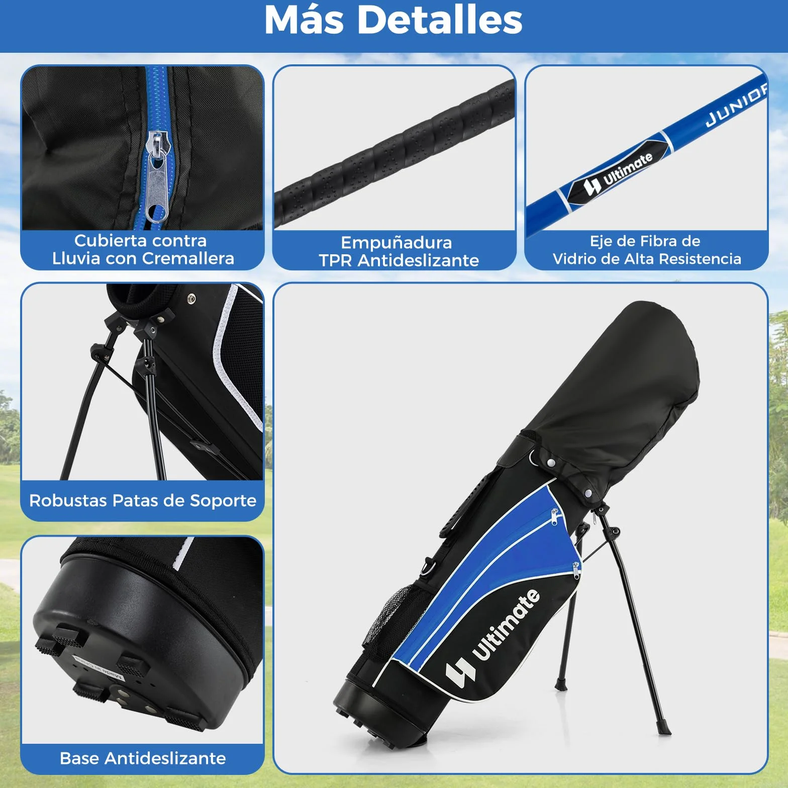 COSTWAY Set de Palos de Golf para Niños 8-13 Años, Incluye Madera 3, Hierros 7 y 9, Putter, Bolsa