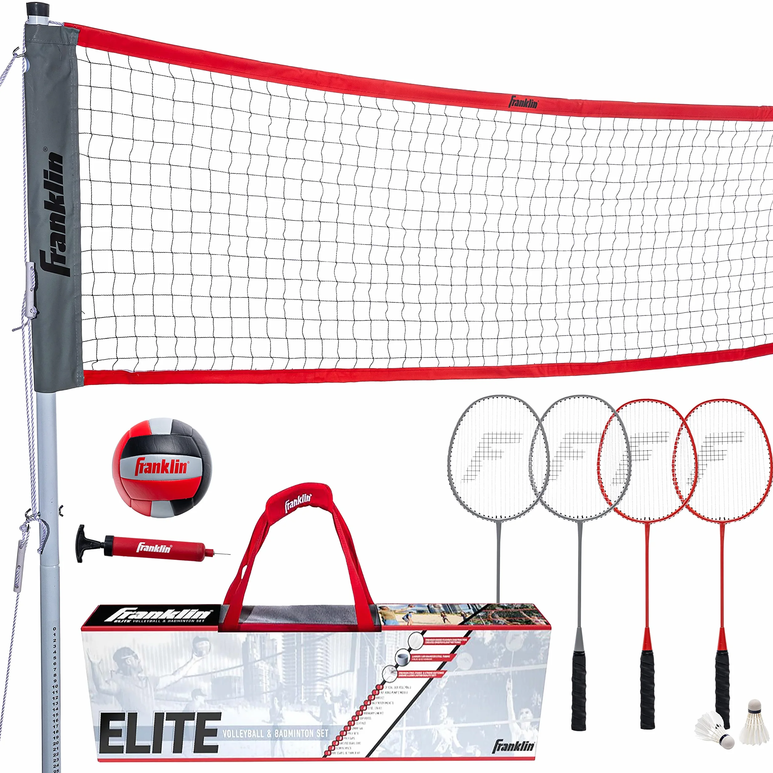 Franklin Sports Juego combinado voleibol bádminton red exterior playa portátil postes raquetas