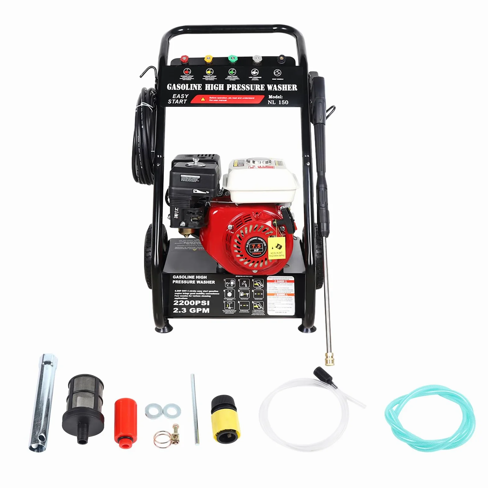 Limpiador a presión de gasolina, 7,5 CV, motor de gasolina de 4 tiempos, radiador de vapor, monocilindro, refrigerado por aire, máquina de limpieza industrial, gasolina, limpiador de alta presión con