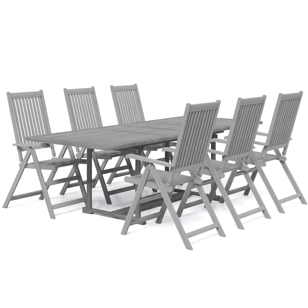Juego De Comedor para Jardin 7 Piezas Madera Acacia Maciza | Mesa Extensible, Sillas Ajustables 5 Posiciones, Plegables, Max 110 Kg Por Asiento