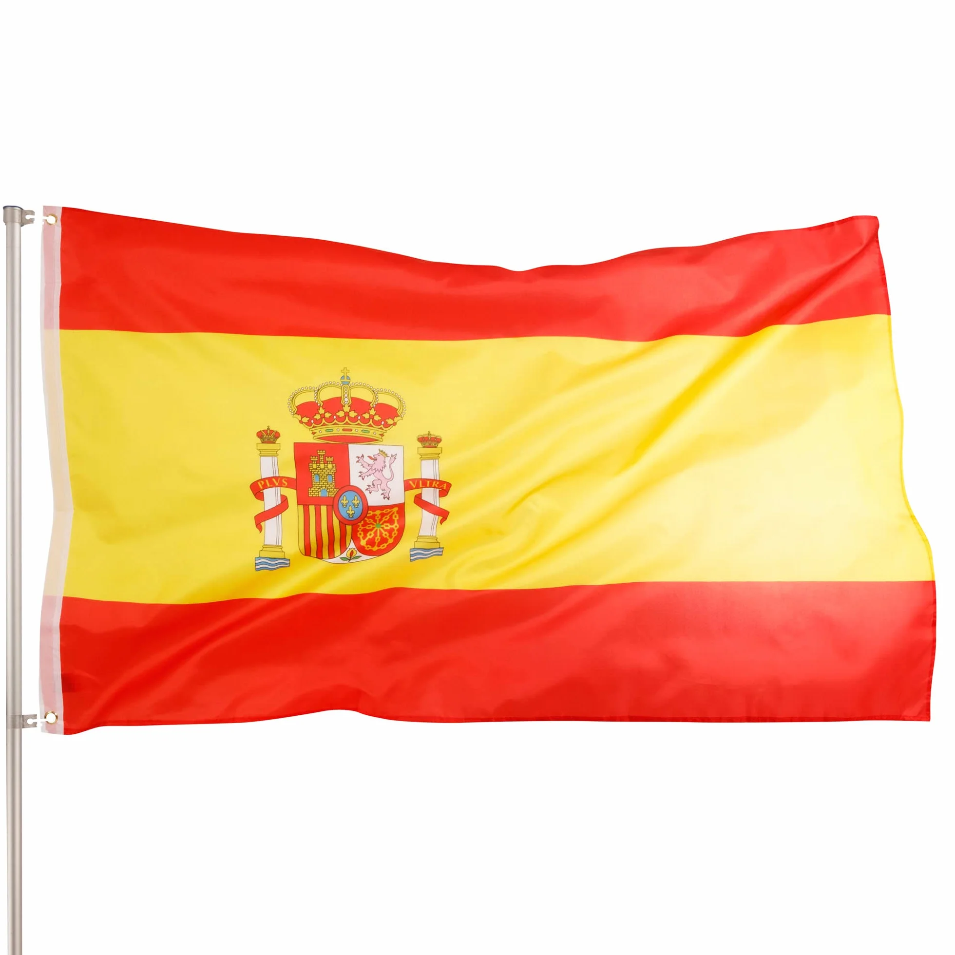 PHENO FLAGS Bandera Premium España 90x150 cm – extremadamente resistente a la intemperie con ojales metálicos y tecnología especial de sellado – doble dobladillo - colores brillantes y vivos