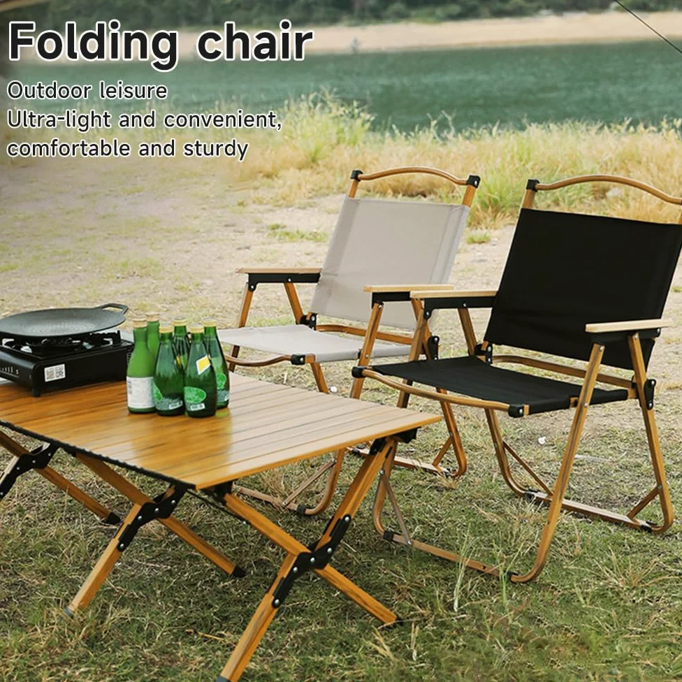 Silla de camping plegable, soporta hasta 150 kg, para jardín, balcón, playa, camping, silla de jardín, silla de pesca, silla de director (caqui, 2 juegos)
