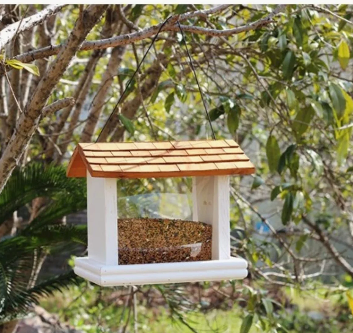 Comedero Pajaros Exterior Jardín De Alimentación Pájaros Madera Casa Salvajes Alimentador Al Aire Libre Colgando A Prueba Lluvia Balcón Patio