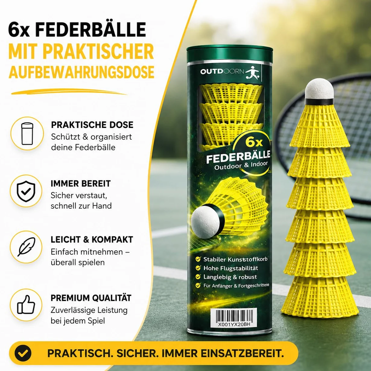 Volantes amarillos para bádminton entrenamiento competición exterior interior