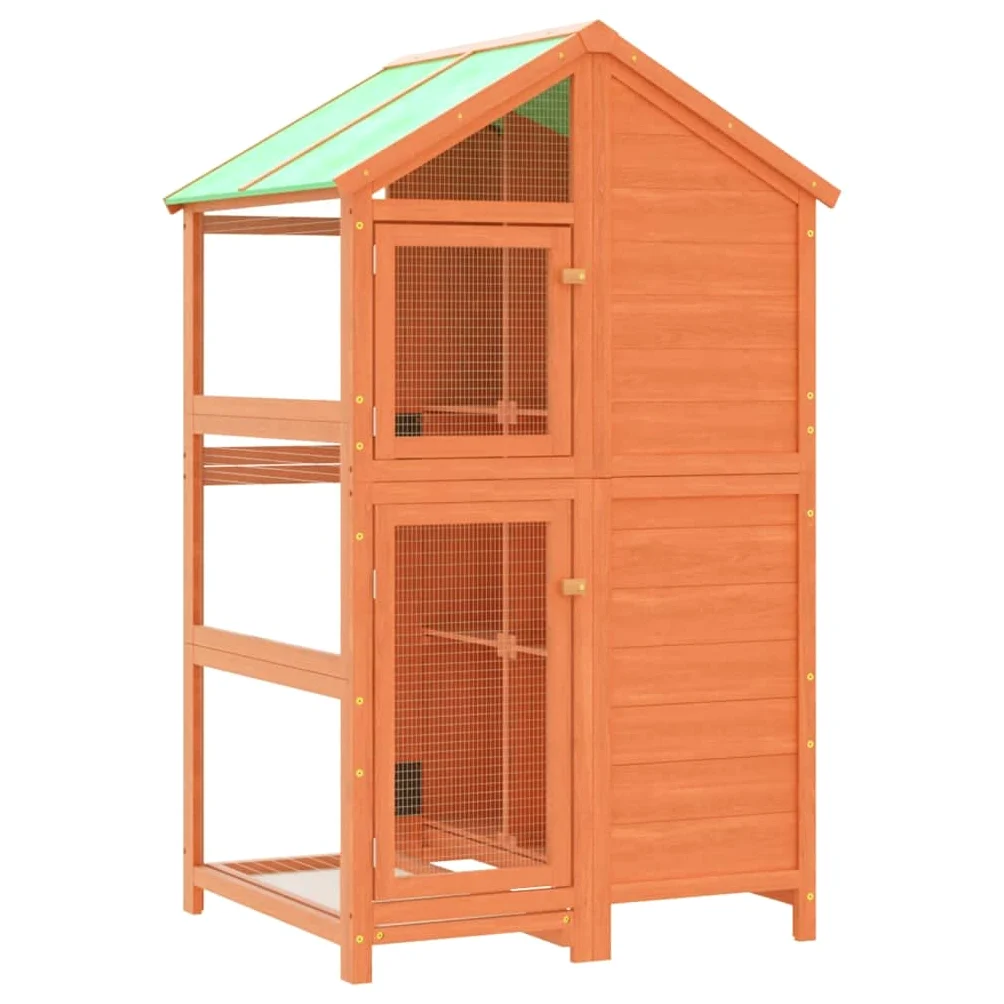 vidaXL Casita para pájaros Madera Maciza Pino marrón 97x81x152 cm, caseta para pájaros, Jaula pájaros, Jaula Loros, pajarera, casa Loros