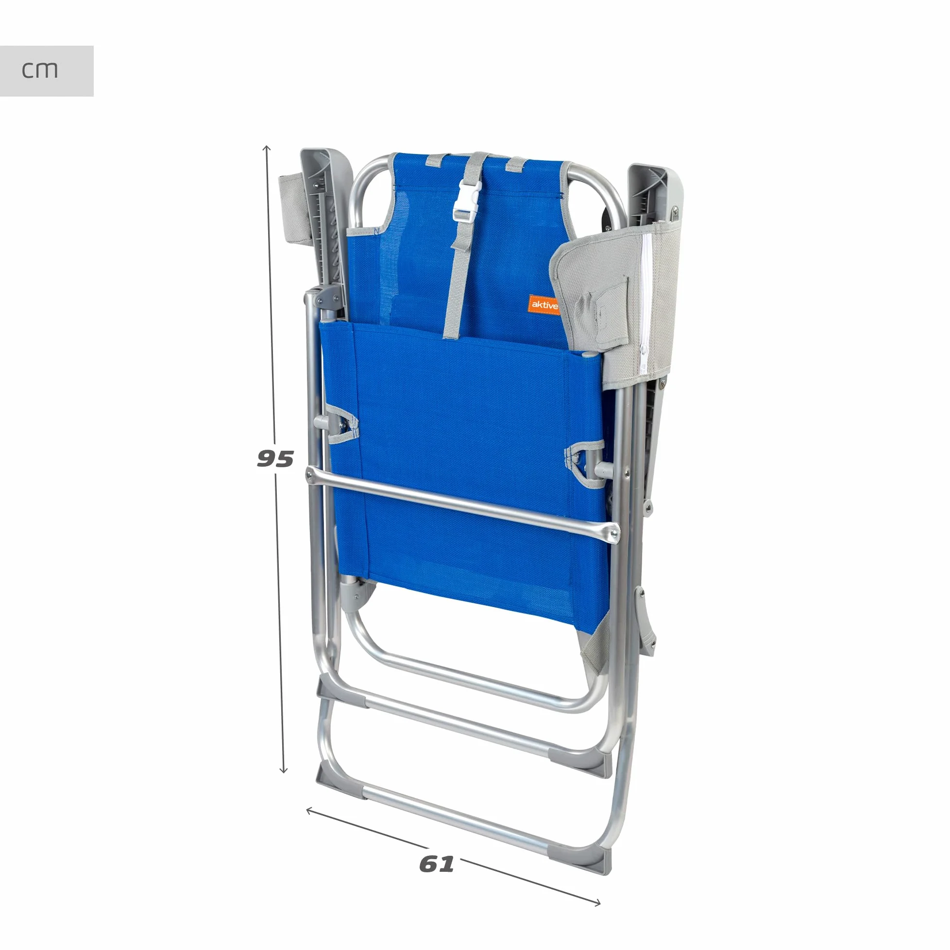AKTIVE 62631 - Silla de playa plegable superresistente c/cojín, bolsa y bolsillo 47x63x99 cm, Azul
