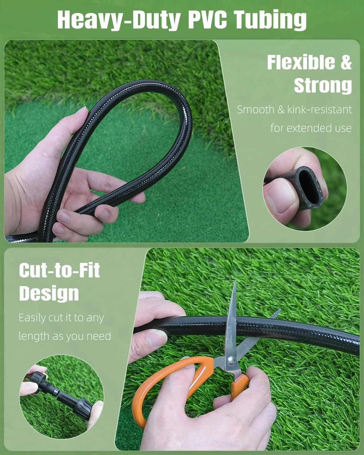 Pawfly Manguera de riego por goteo, 15 m, 12,7 mm, de PVC, flexible, con 5 conectores de púa para sistemas de riego de jardín