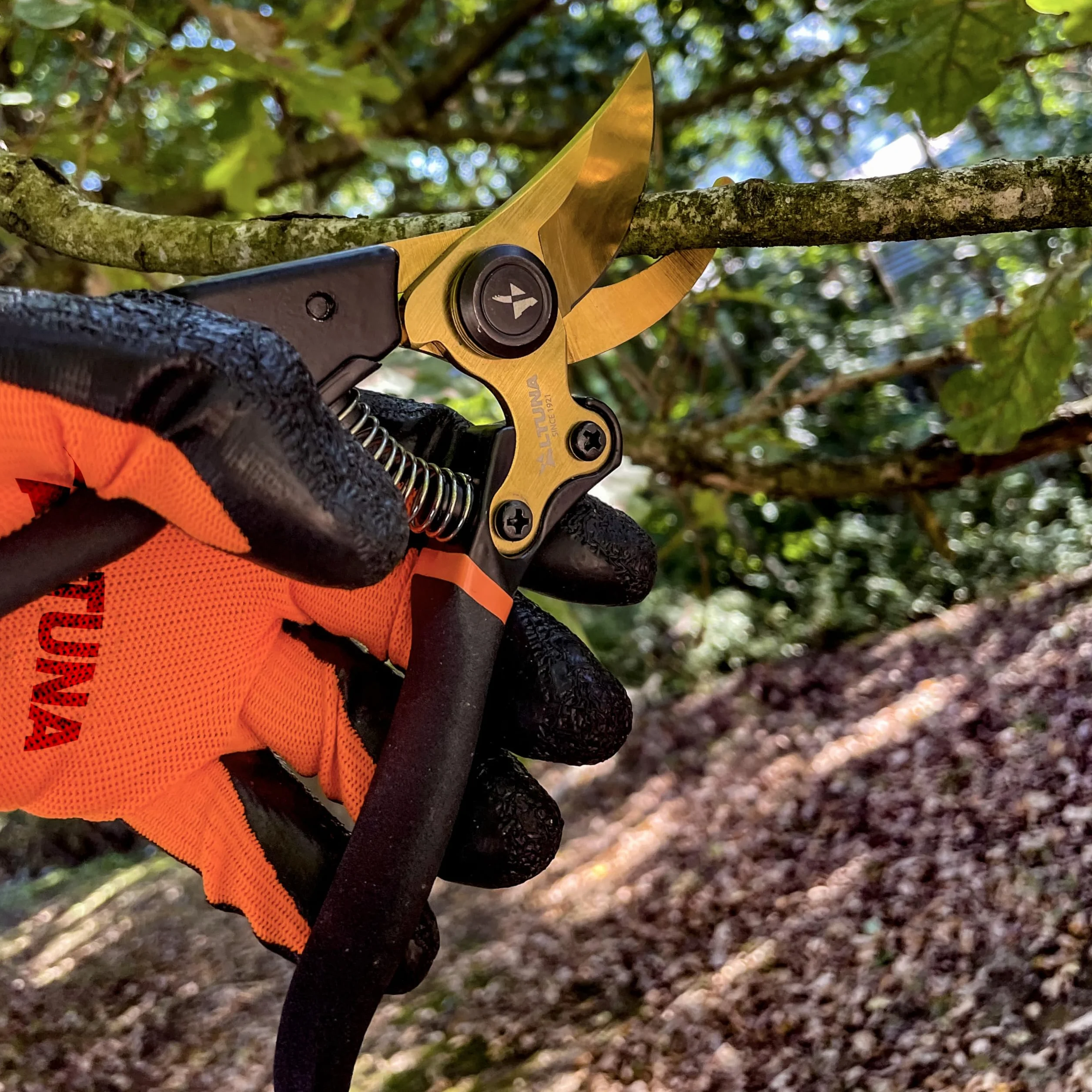 Altuna TR15 - Tijeras de Podar de Titanio - Tijera de Jardín Profesional con Hoja SK5 - Corte Bypass Preciso - Mango Metálico Antideslizante - Diseño Ergonómico - Ideal para Regalo - Caja Incluida