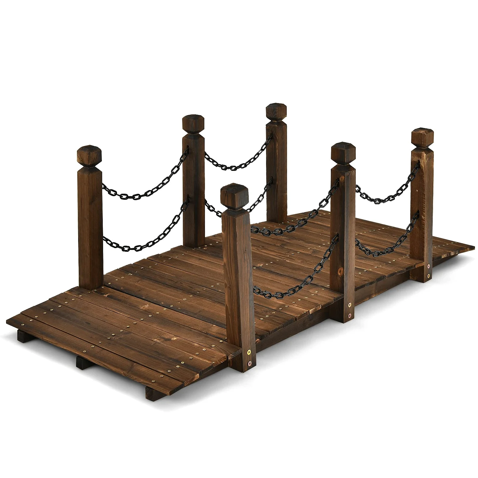 GIANTEX Puente de Jardín de Madera, Puente de Paisaje, Puente de Arco Antiguo, Puente Decorativo para Jardín, Puente con Pasarela de Arco, Puente con Barandilla, Carga de 120 kg, 150 x 67 x 55 cm