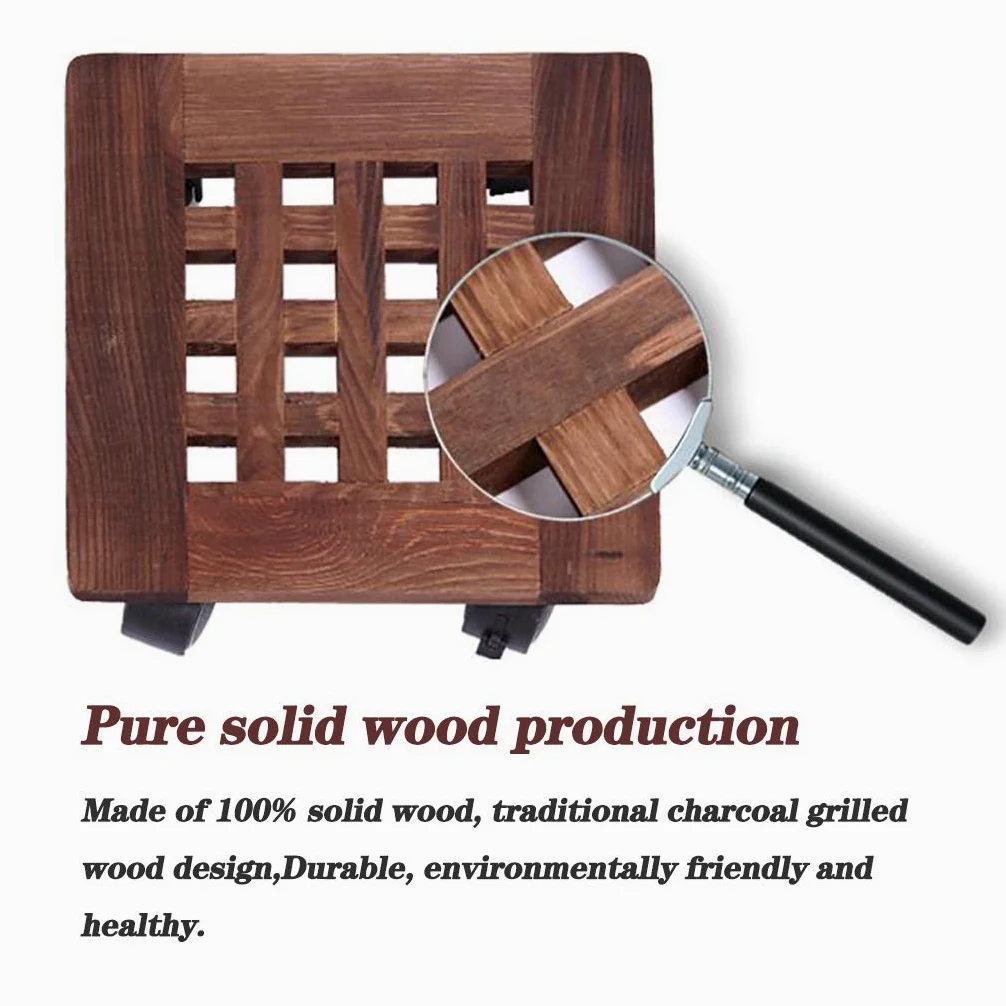 Carretilla de Madera Cuadrada para Plantas con Ruedas, Carrito para Plantas de Interior y Exterior, Soporte para macetas Grandes para jardín
