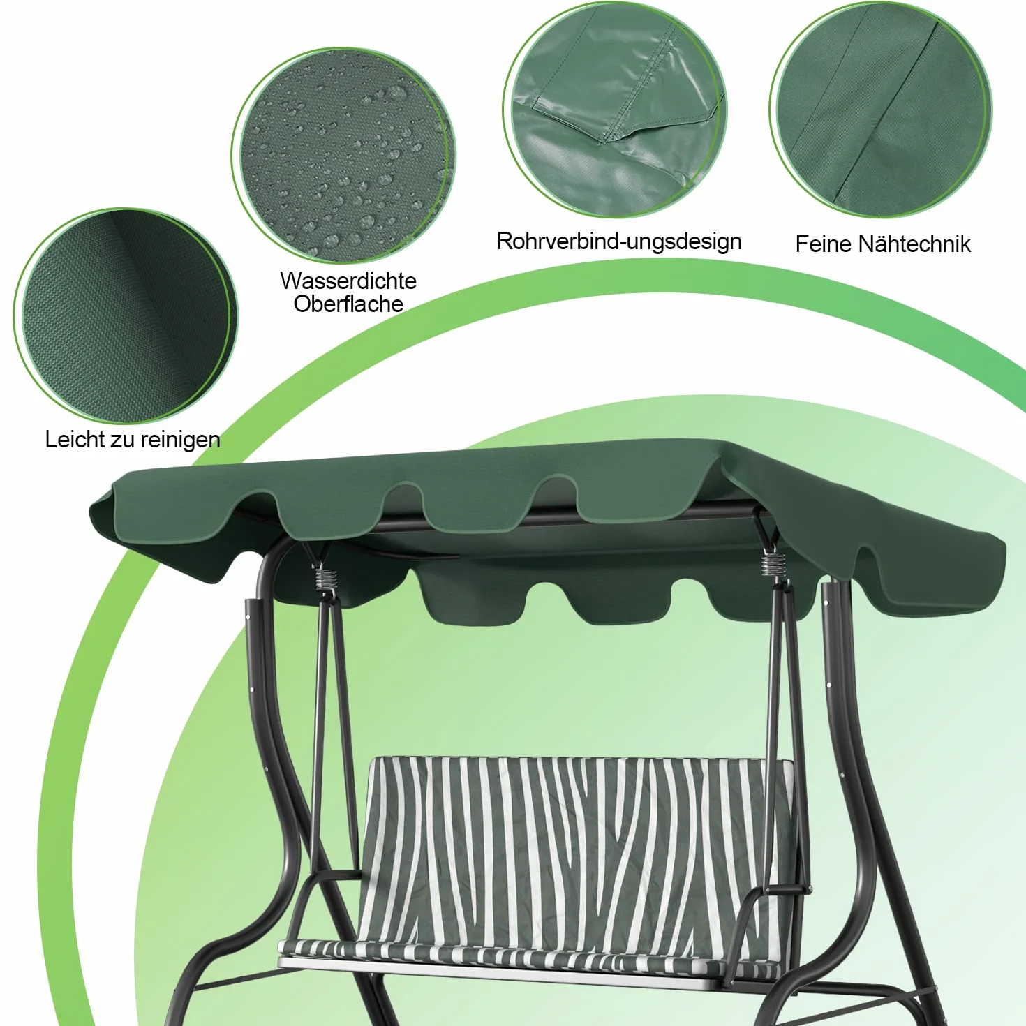 Gimisgu Techo de repuesto para columpios de Hollywood, techo de repuesto universal, 210 x 145 cm, toldo para 3 plazas, resistente al agua y protección UV para columpio de jardín, color verde