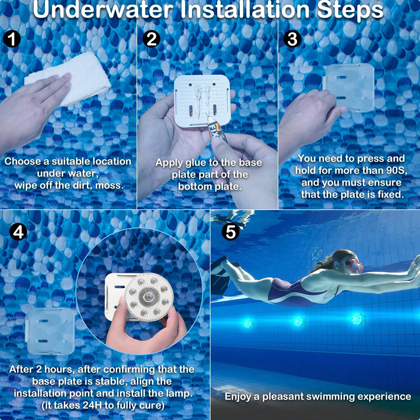 idyl light Lote de 4 lámparas sumergibles recargables para piscina con mando a distancia, impermeables, carga submarina, control de pilas con cambio de color, luces flotantes magnéticas para