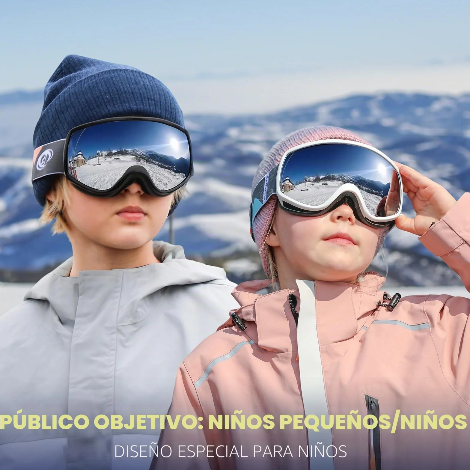 Findway Gafas de Esquí Niños 3-12 Años Anti-Niebla Protección UV Compatible con Casco