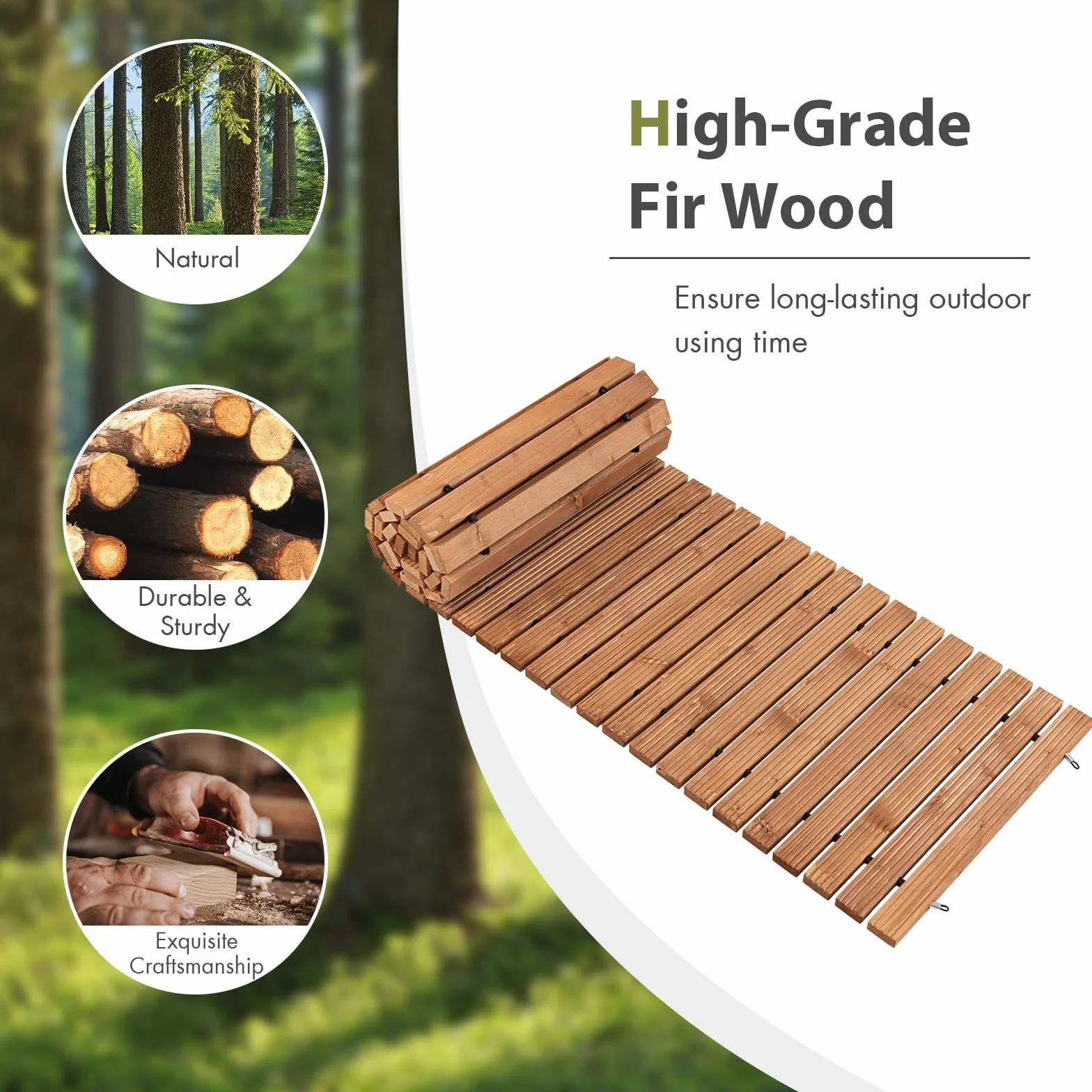 SOARS Camino de Madera Enrollable 245 cm - con Alambre, Textura Antideslizante y Resistente al Mal Tiempo - Ideal para Jardín, Patio y Playa (245 x 55cm)