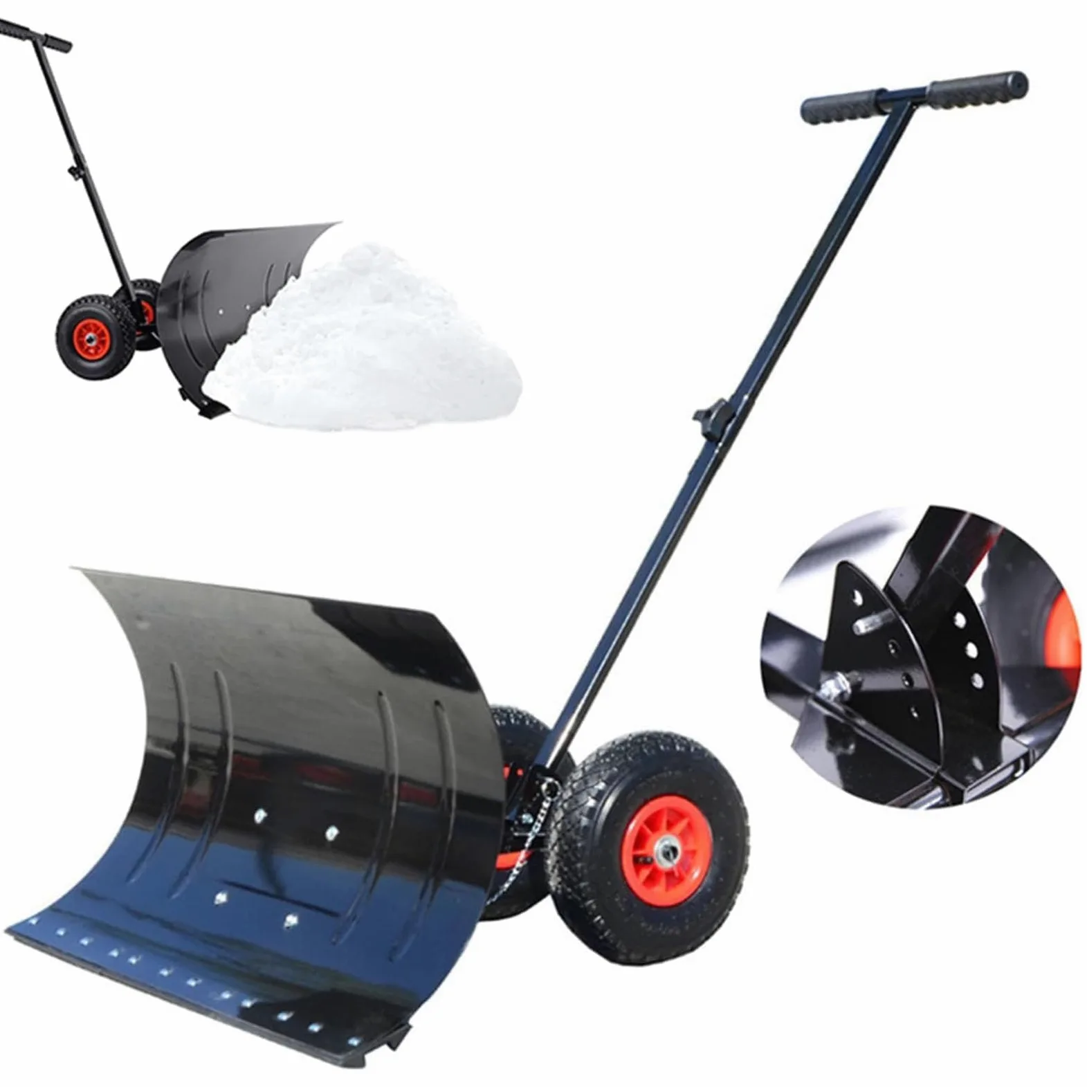 Pala de nieve manual con hoja extra ancha de 74 cm, altura ajustable en 5 posiciones, ideal para remoción de nieve en calzadas, pavimentos, jardines y césped