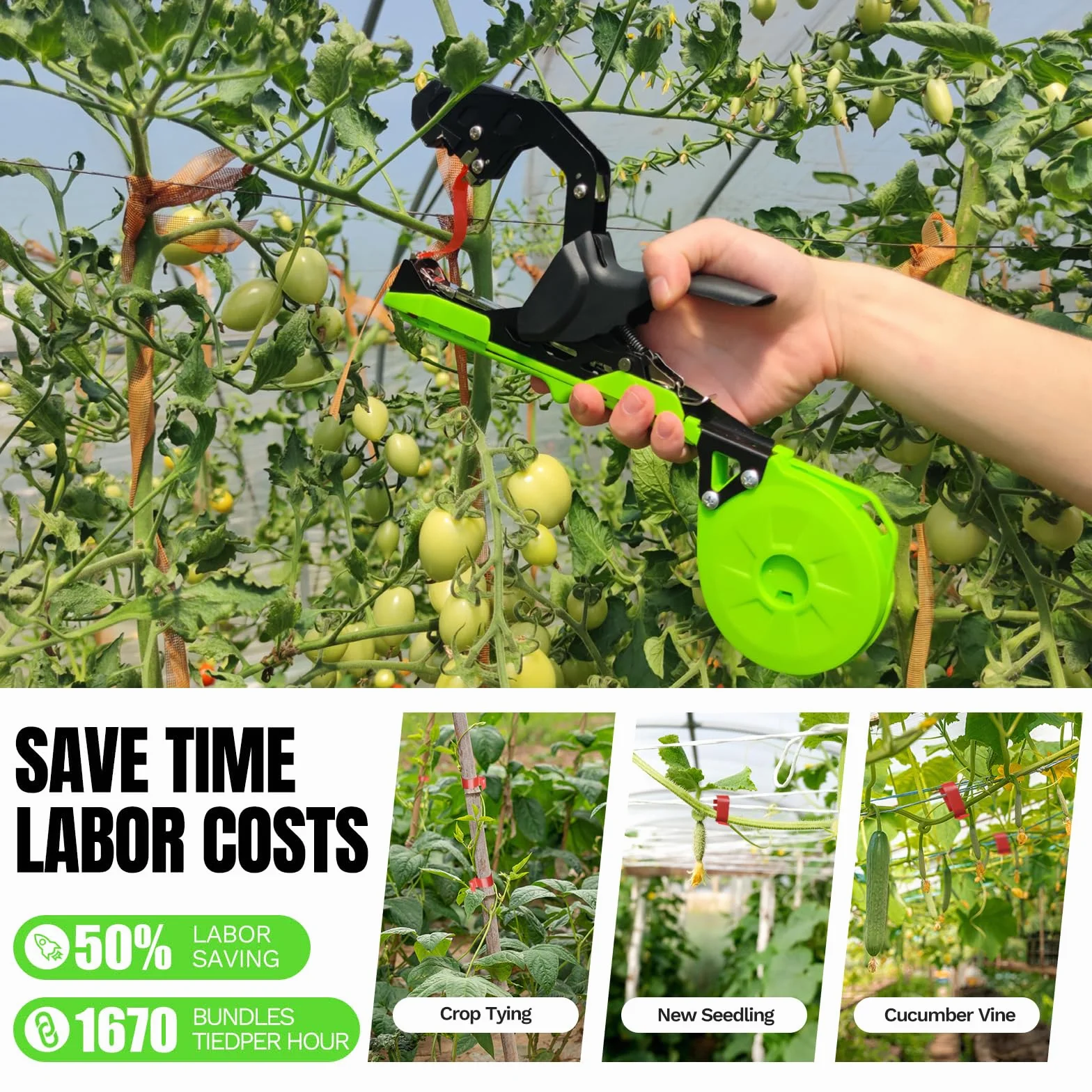 SWANSOFT Maquina para Atar Tomates, 420g Herramienta de Cinta de Jardín para Atar Ramas de Plantas, Viñedo Pepino UVA Fruta Vegetales, con 20 Rollos de Cinta y 10000 Grapas SW-8108G