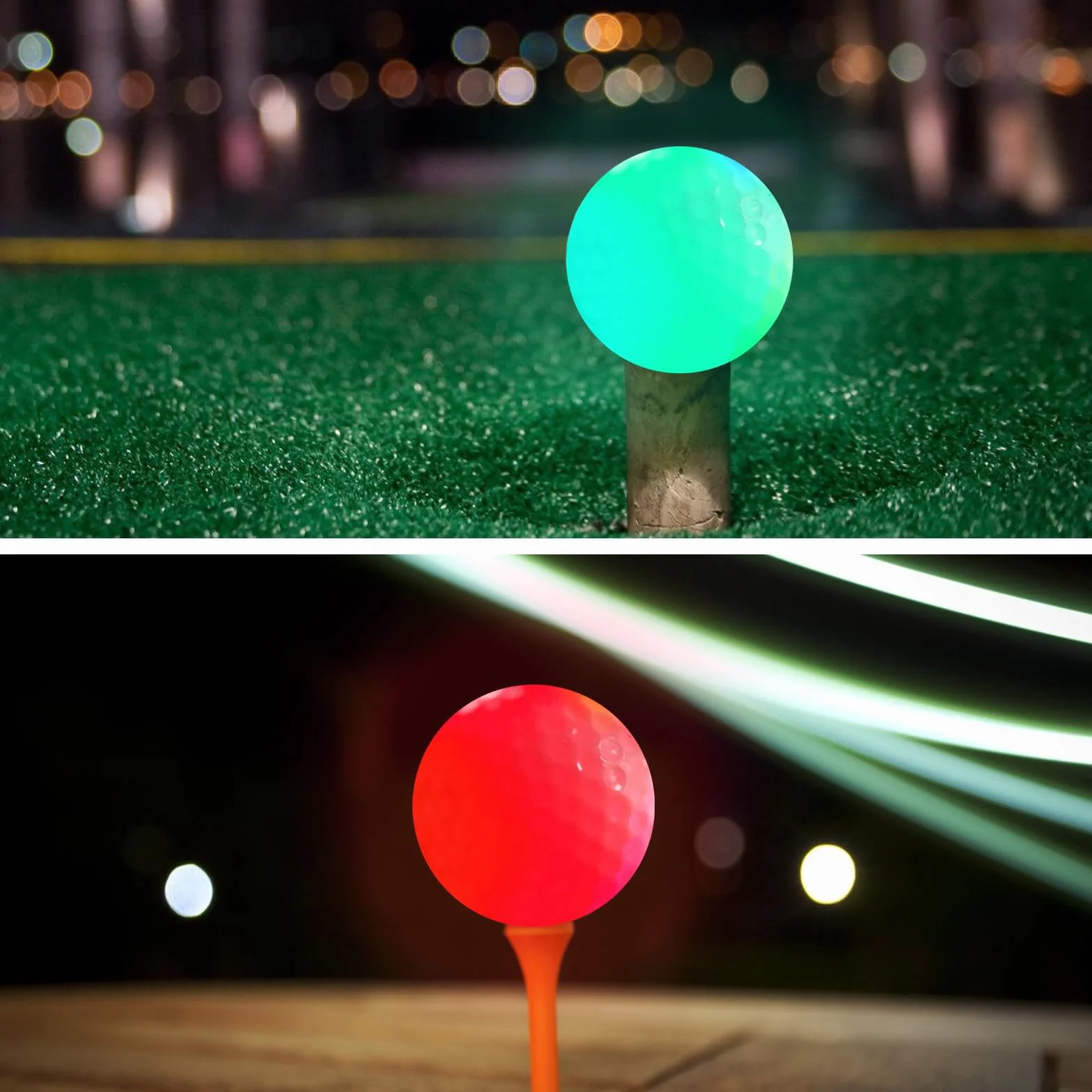 PORFOYO 6 pelotas de golf luminosas nocturnas reutilizables entrenamiento larga distancia rojo amarillo verde azul blanco rosa