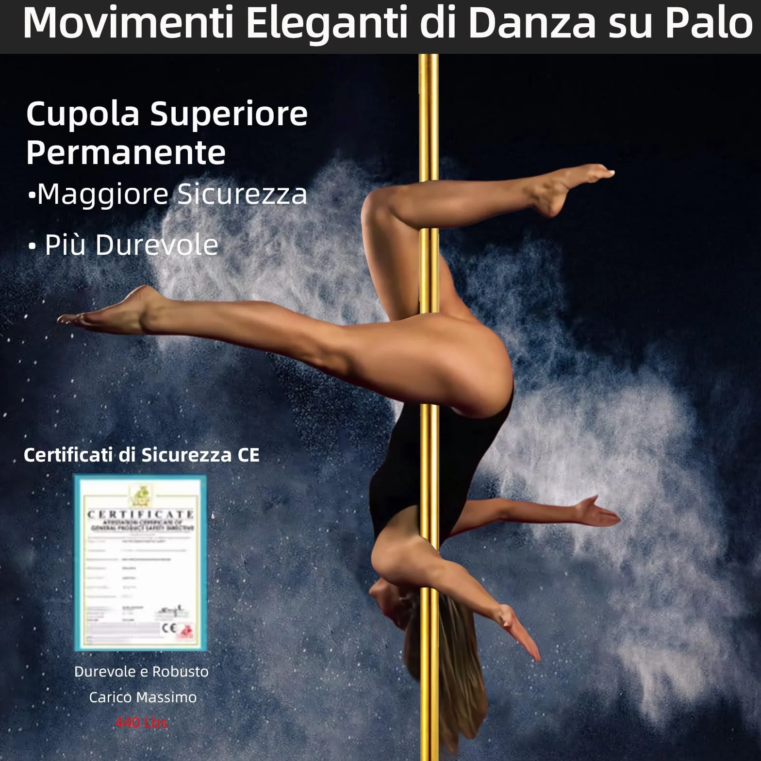 PRIOR FITNESS Poste de Baile Profesional 45 mm 2,35-2,74 m Rotativo/Estático