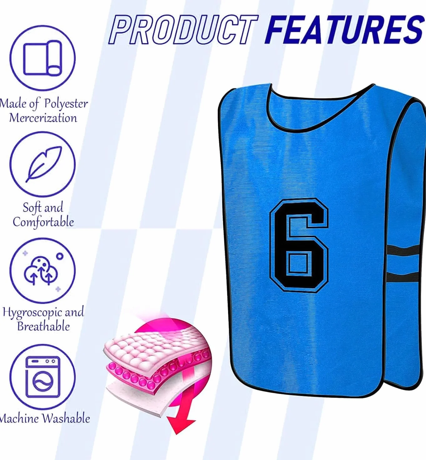 Petos de fútbol entrenamiento reversibles numerados rojo azul 47x70 cm