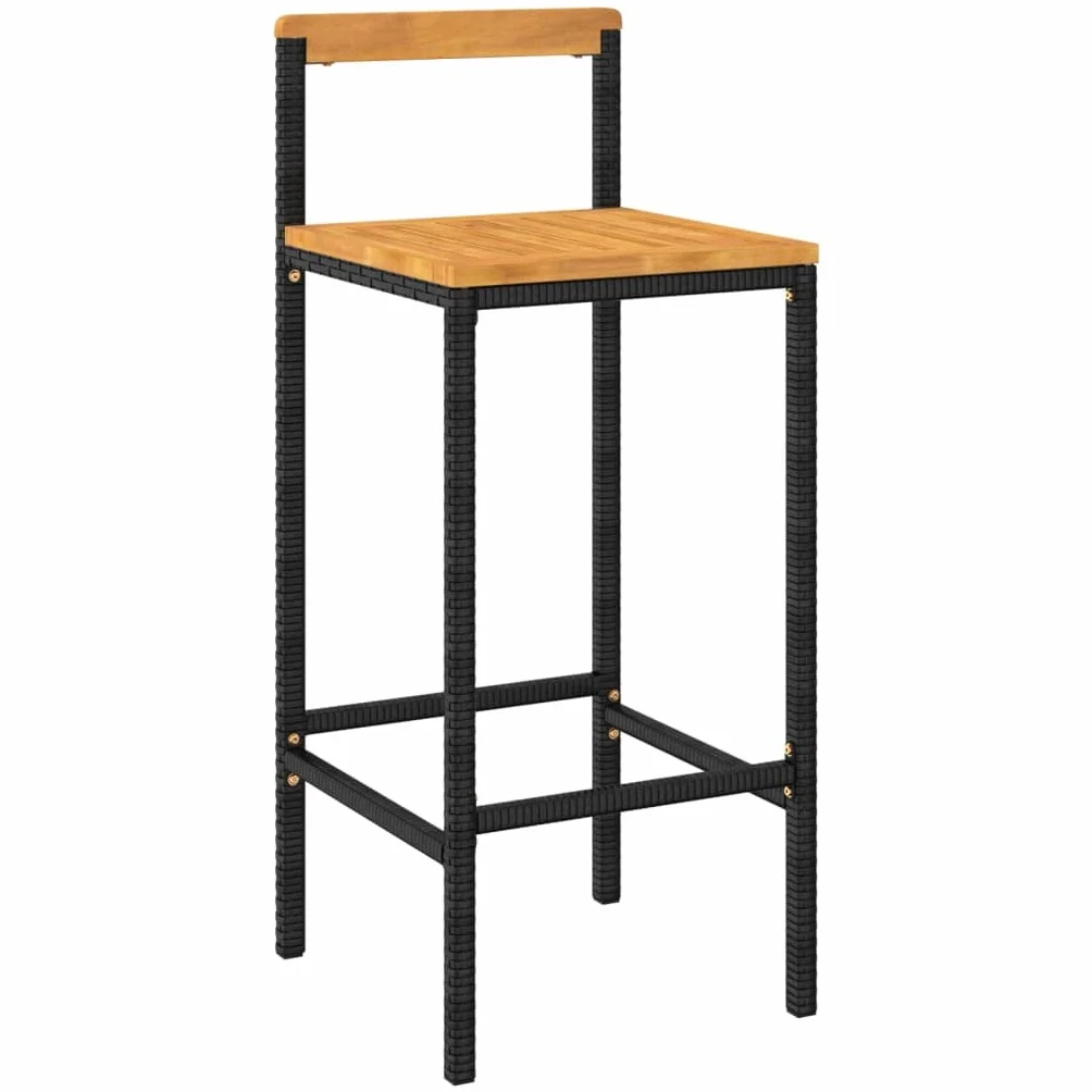 vidaXL Mesa Bar y taburetes jardín 5 pzas Madera Acacia ratán PE Negro