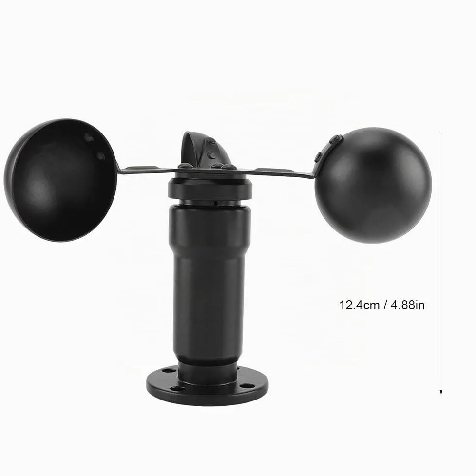 Anemómetro de 3 Tazas, Sensor de Velocidad del Viento, Aleación de Aluminio, Salida 0-10V, 12-24V DC, Negro, 12.4cm, para Estación Meteorológica