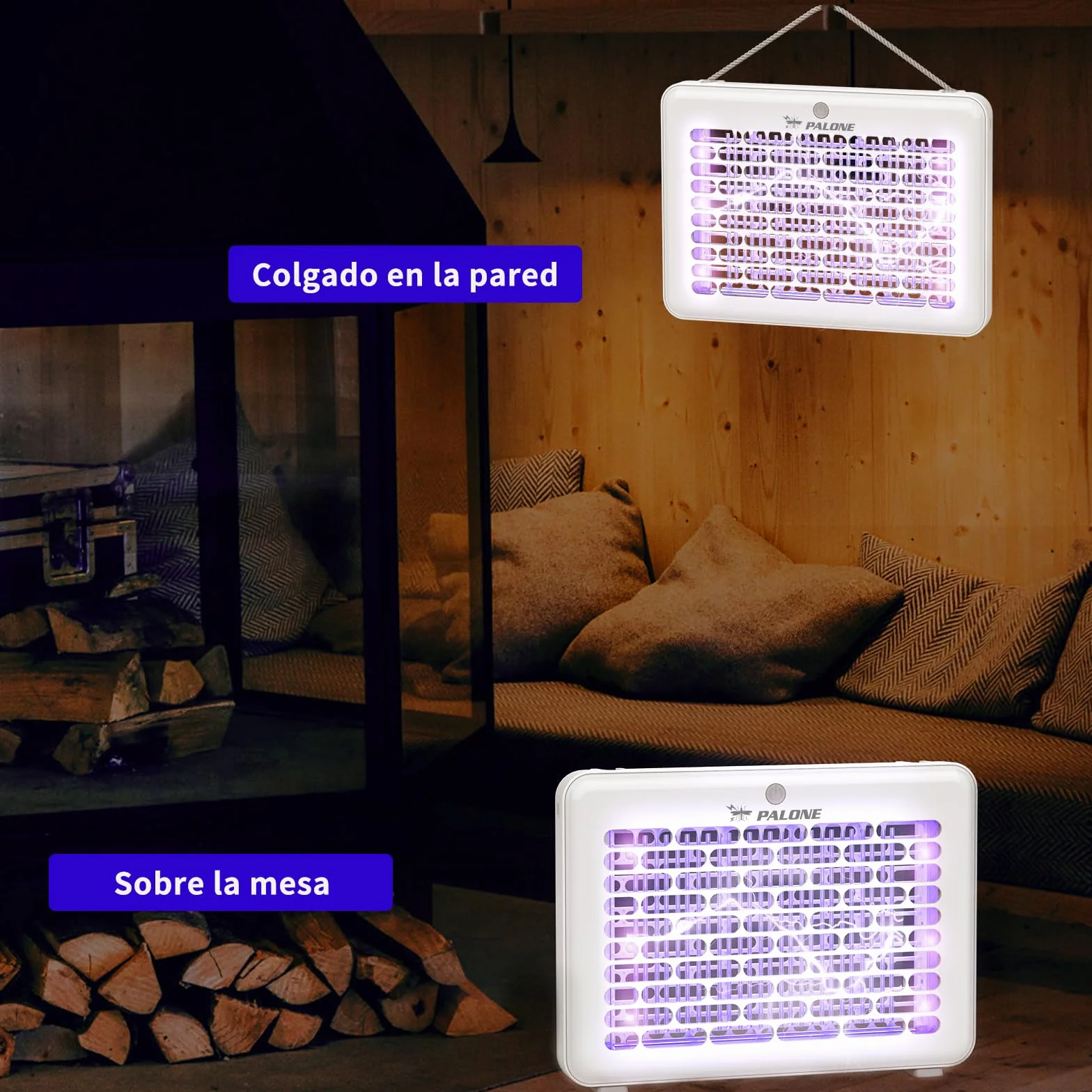 PALONE Lampara Antimosquitos 4000V, Mata Moscas Eléctrica USB 1200mAh, Trampa para Mosquitos con 3 Bombillas LED UV para Interior y Exterior, Suspendible con Cordón (30 * 22 * 4 cm)