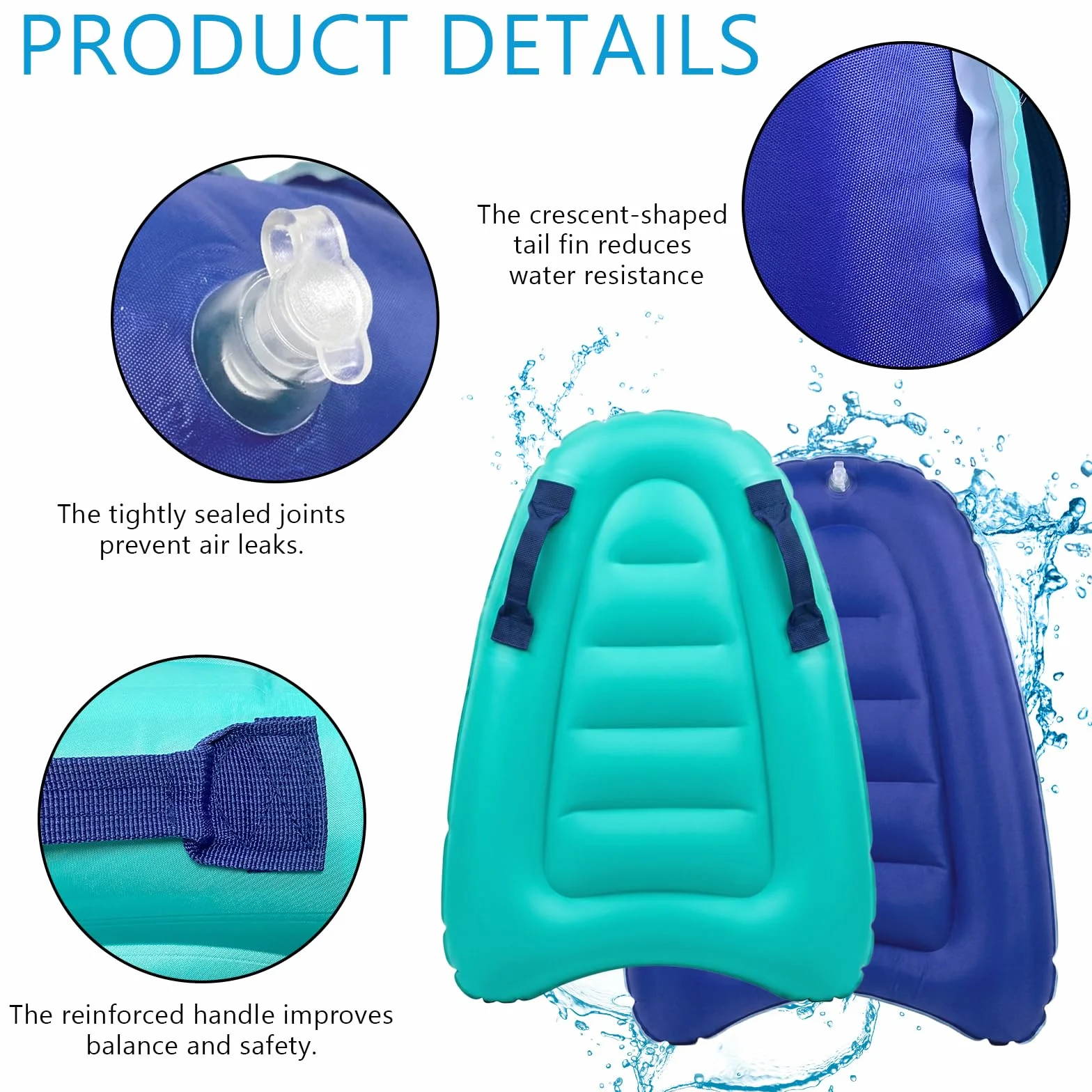 Bodyboard Hinchable 67x52cm con Asas para Piscina Playa Natación
