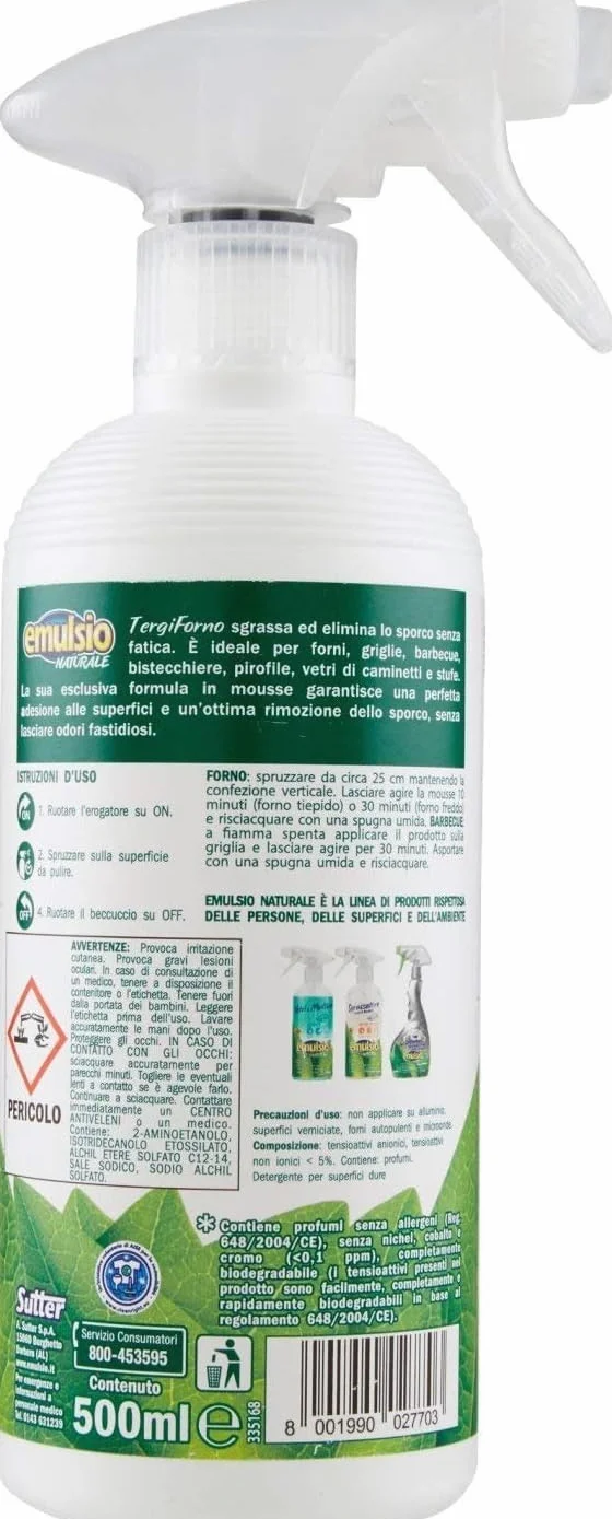 Emulsio Naturale Tergiforno - Limpiador en spray para mousse (12 unidades, limpia a fondo el cristal de chimeneas y hornos, desengrasa y elimina la suciedad sin esfuerzo, 500 ml, incluye llavero Beni