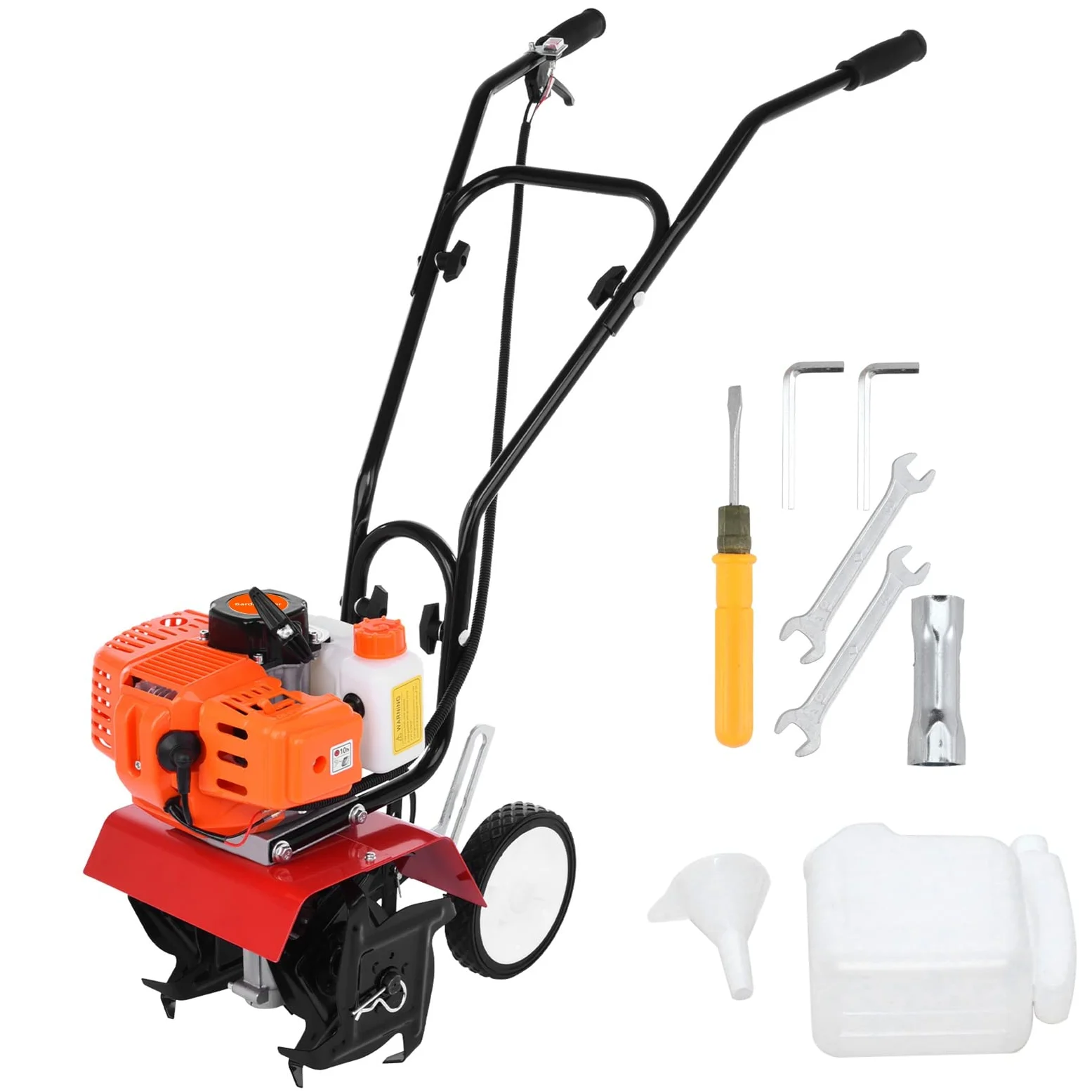 Cultivador de gasolina con tanque de combustible 1,2 l, motocultor Jardín 2 tiempos 9000 TR/Min, profundidad de trabajo 6 pulgadas, ancho arado 7,9 cavar 3 CV/1,65 KW, Mini 52 CC Naranja