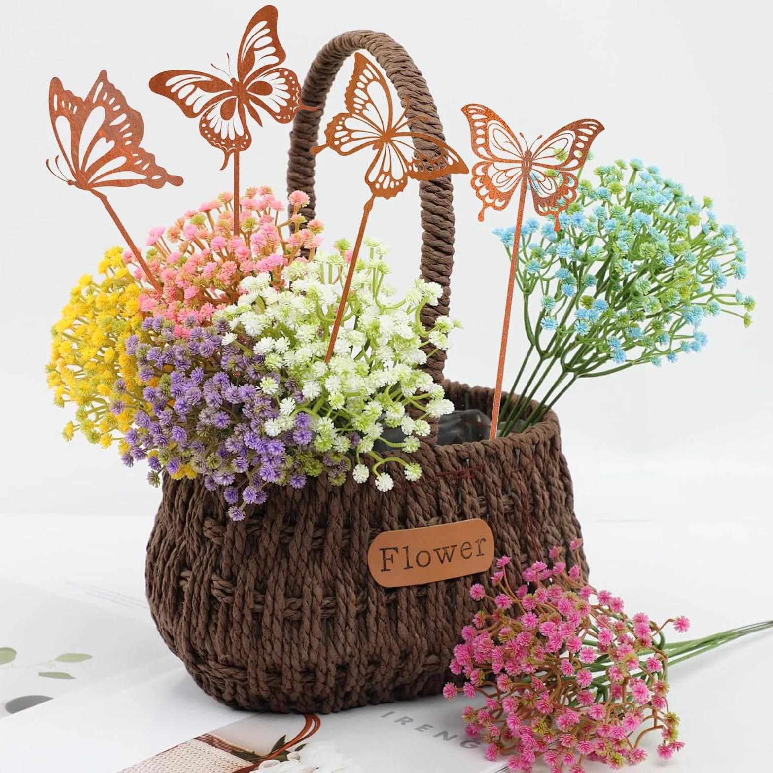 8 Piezas Estacas De Jardín De Mariposa En Metal, Decoración Exterior Resistente A La Intemperie para Primavera, Verano Y Otoño, Ideal para Balcón, Terraza Y Parterre