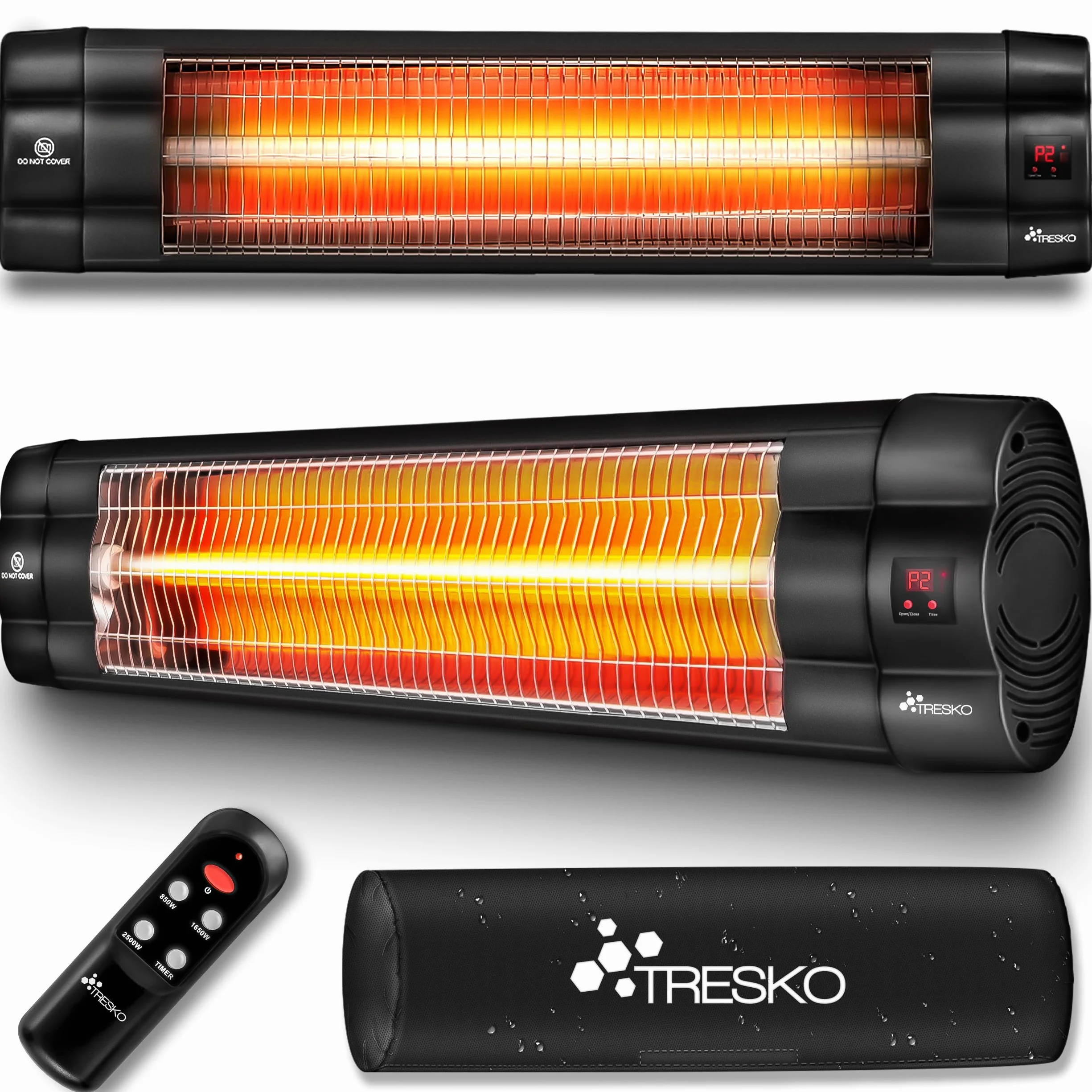 TRESKO Calefactor por Infrarrojos 2500W Control Remoto Estufa Radiante Pared 3 Temperaturas