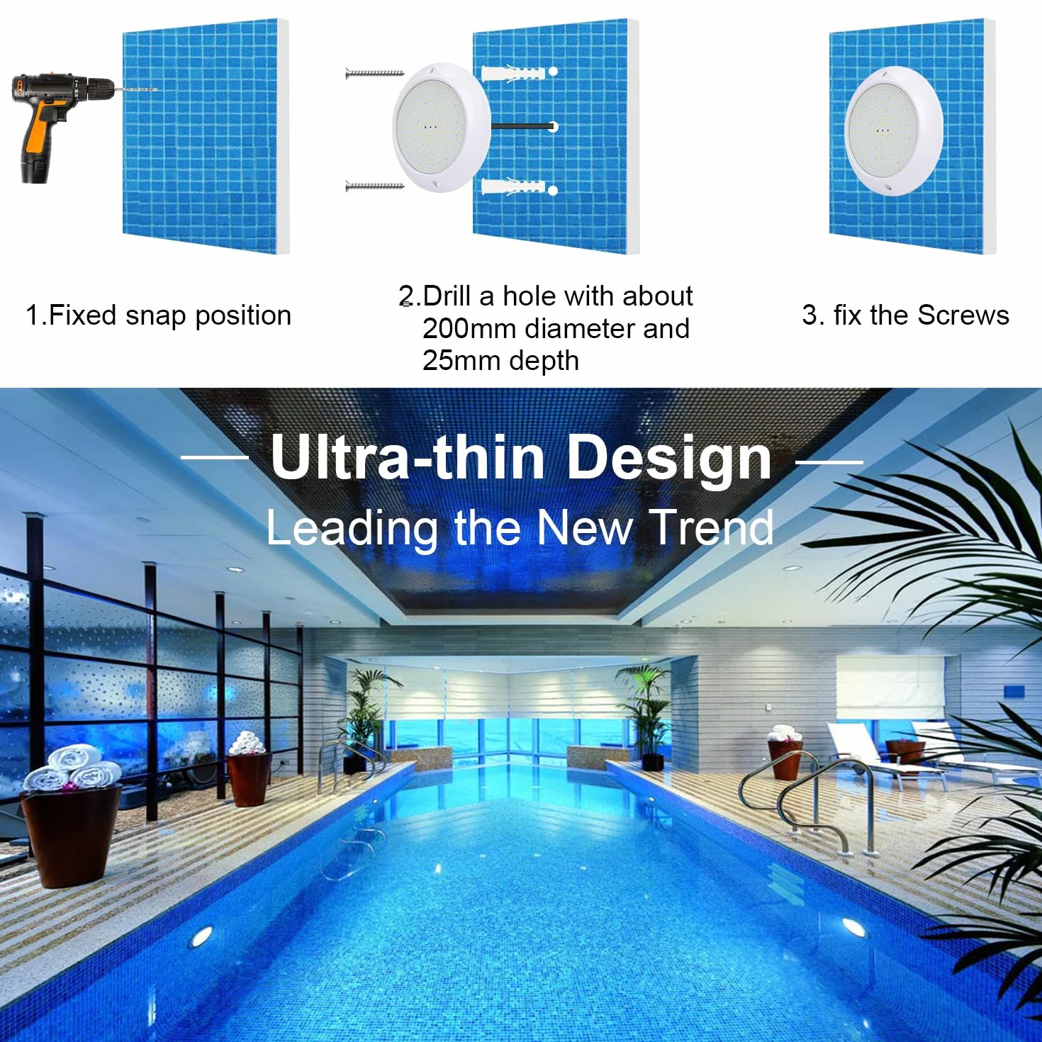 LED Proyector piscina Par56, iluminación de resina 20W 6000K, lámpara submarina IP68 PC, AC/DC 12V